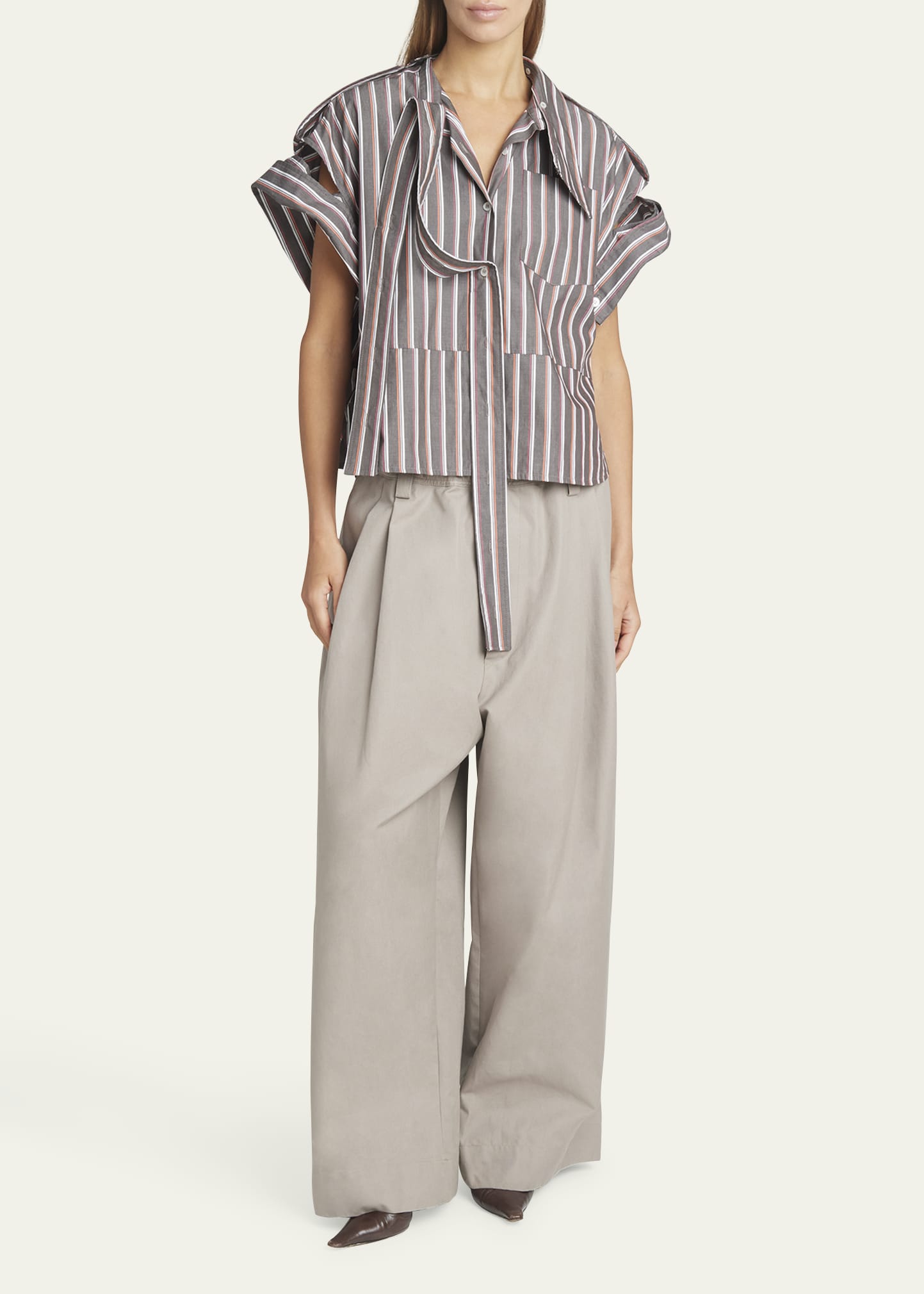 MERYLL ROGGE Stripe Deconstructed Short-Sleeve Shirt - Bergdorf