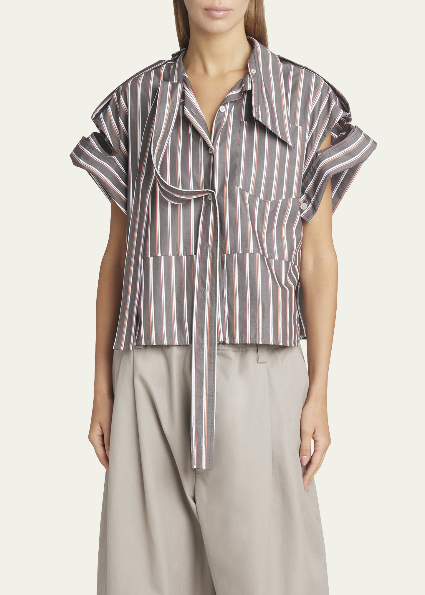 MERYLL ROGGE Stripe Deconstructed Short-Sleeve Shirt - Bergdorf