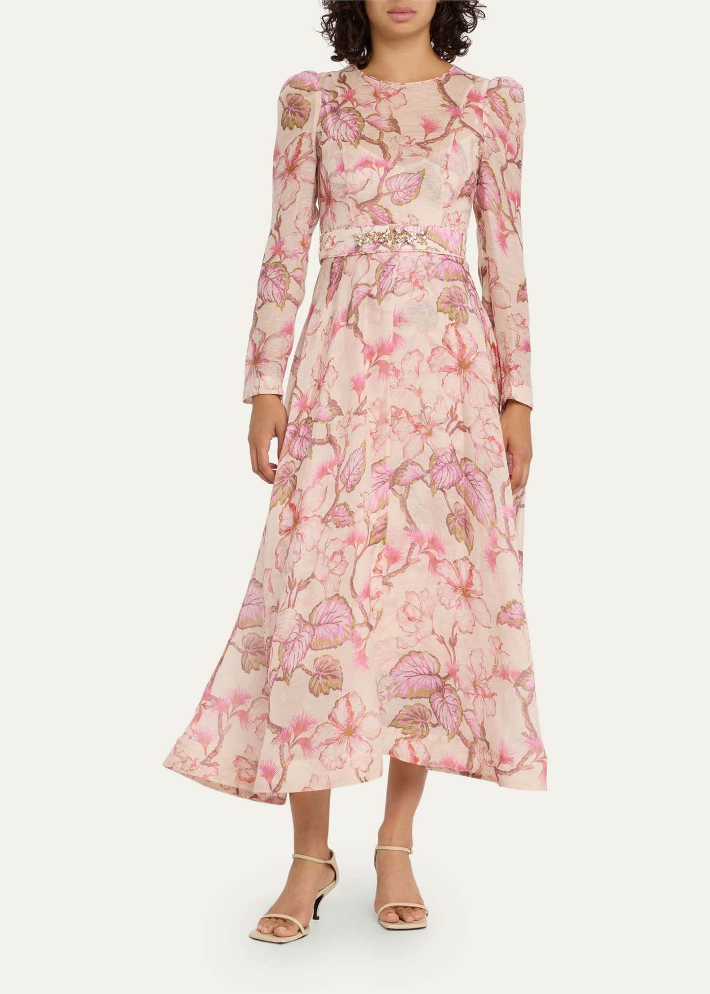 knee length dresses for ladies Zimmerman Matchmaker Flutter Midi Dress Yellow Hibiscus  blueandcream