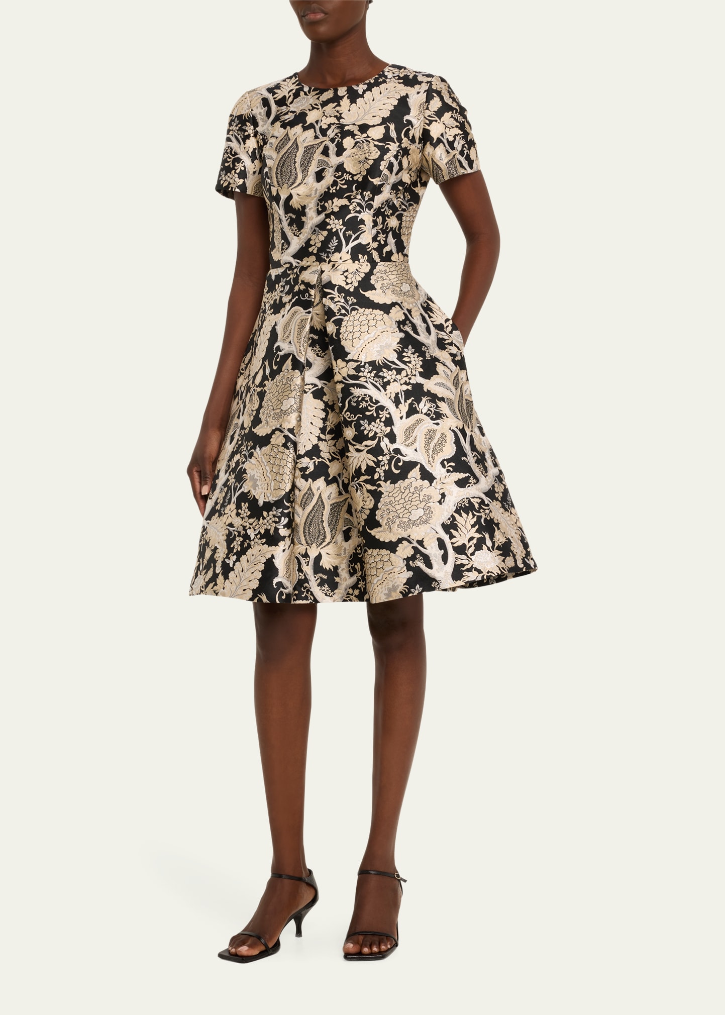 Carolina Herrera Jacquard A-Line Dress with Box Pleat - Bergdorf
