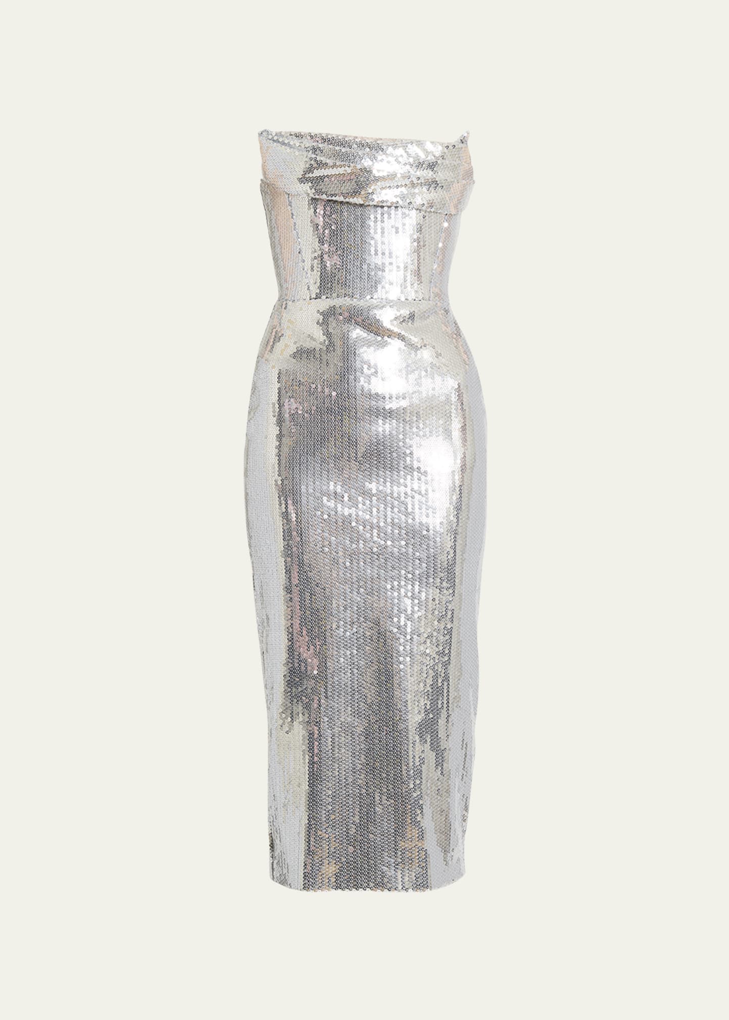 Alex Perry Long Sleeve Silver Sequin Dalston Lady Dress in Metallic