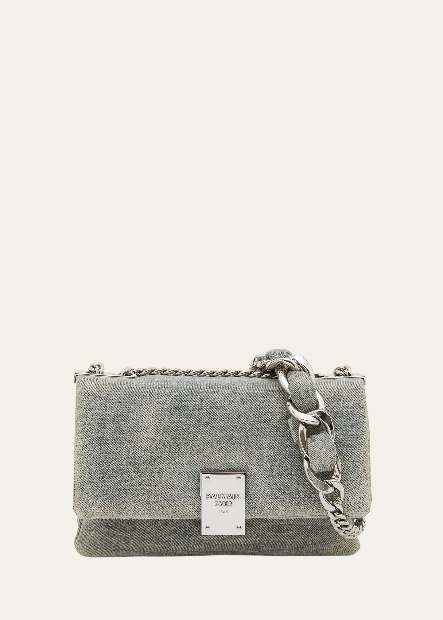 Balmain 1945 Small Washed Denim Chain Shoulder Bag Bergdorf Goodman