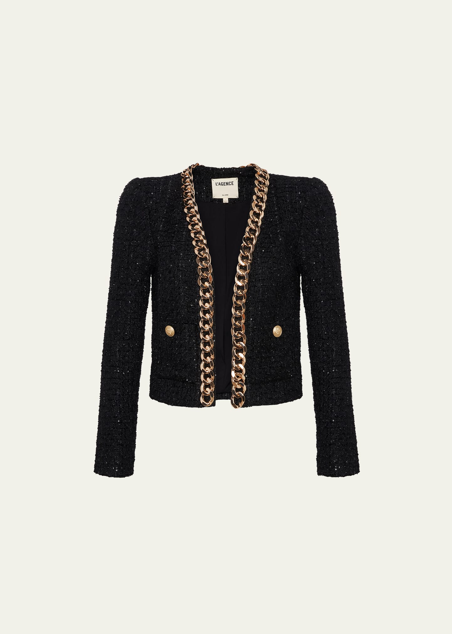 Greta Metallic Tweed Chain Jacket