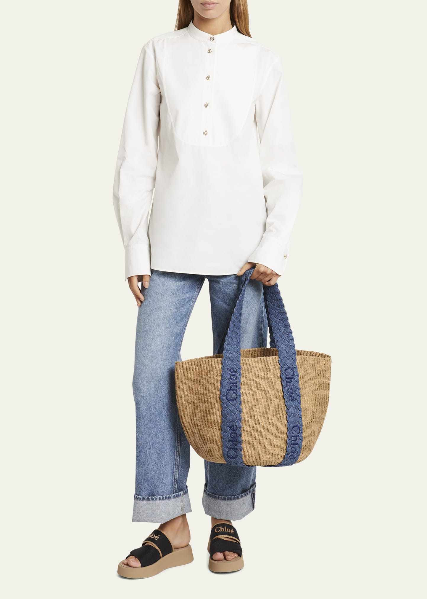 Chloe x Mifuko Woody Large Basket Bag with Braided Denim Handles