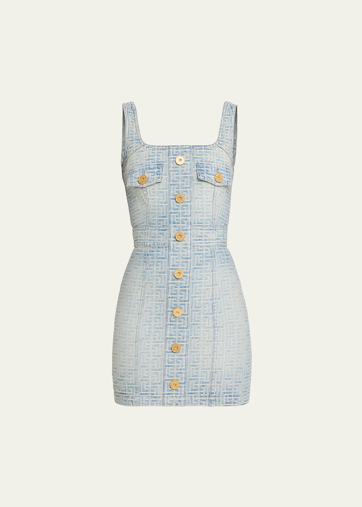 Balmain Monogram Denim Mini Dress - Bergdorf Goodman