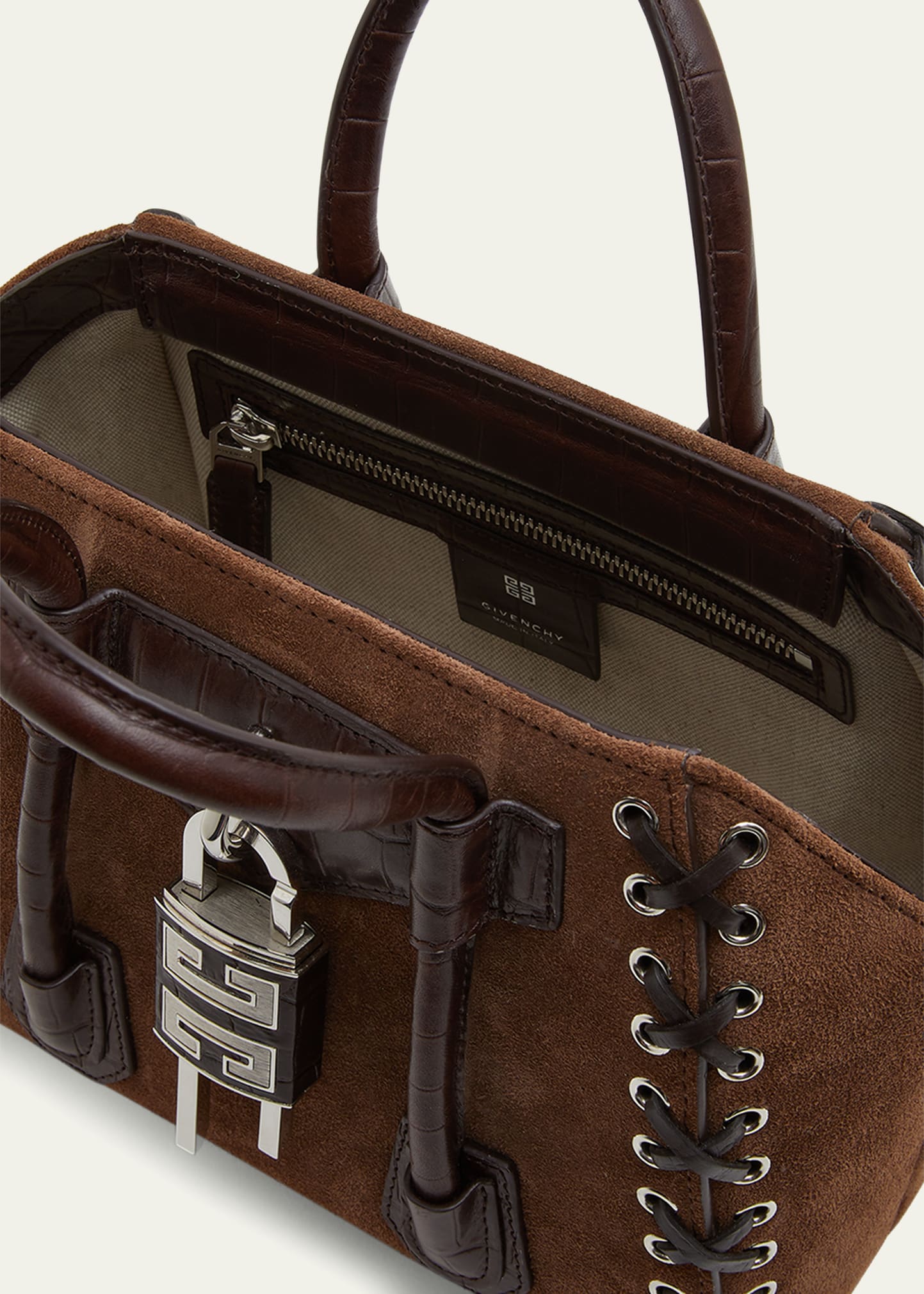 Givenchy Mini Antigona Lock Top-Handle Bag in Suede with Corset
