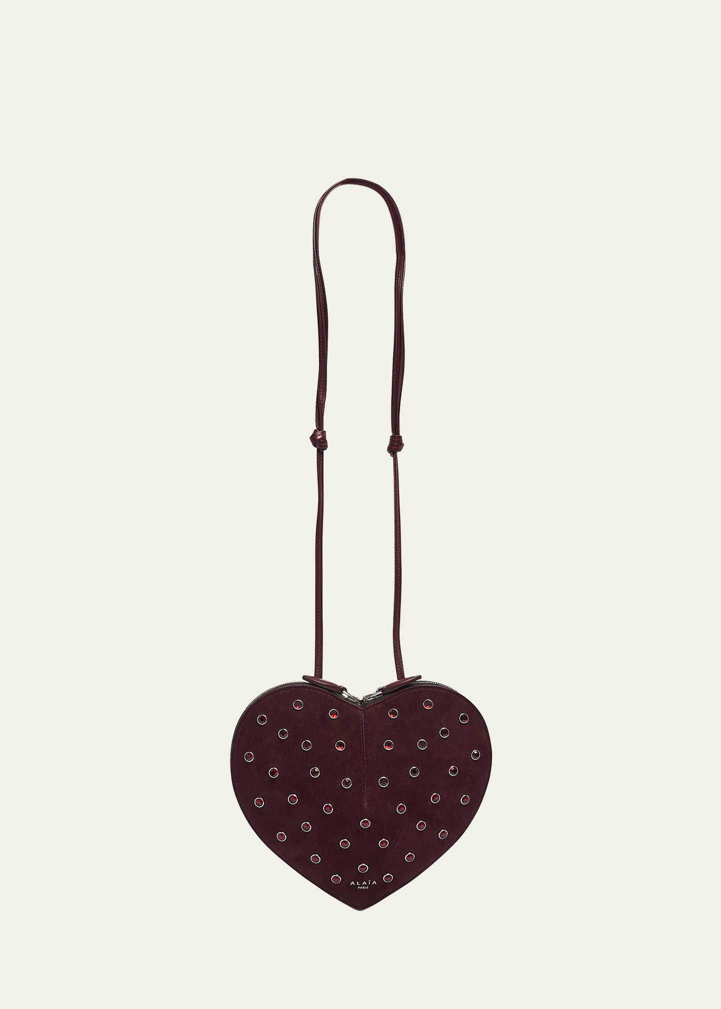【ALAIA】Le Coeur embellished suede shoulder bag Burgundy Le Cœur crystal-embellished suede shoulder bag