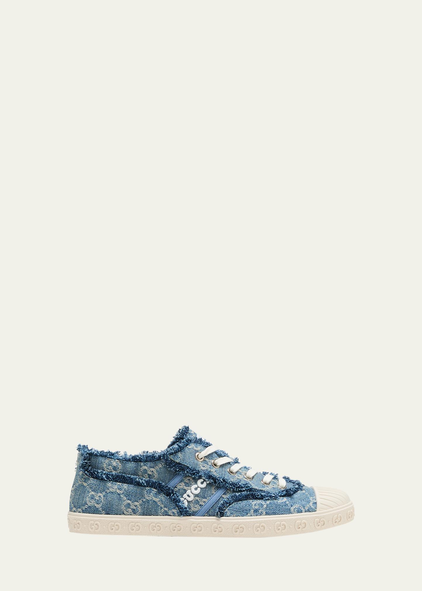 Gucci GG Frayed Denim Low-Top Sneakers - Bergdorf Goodman display picture 3