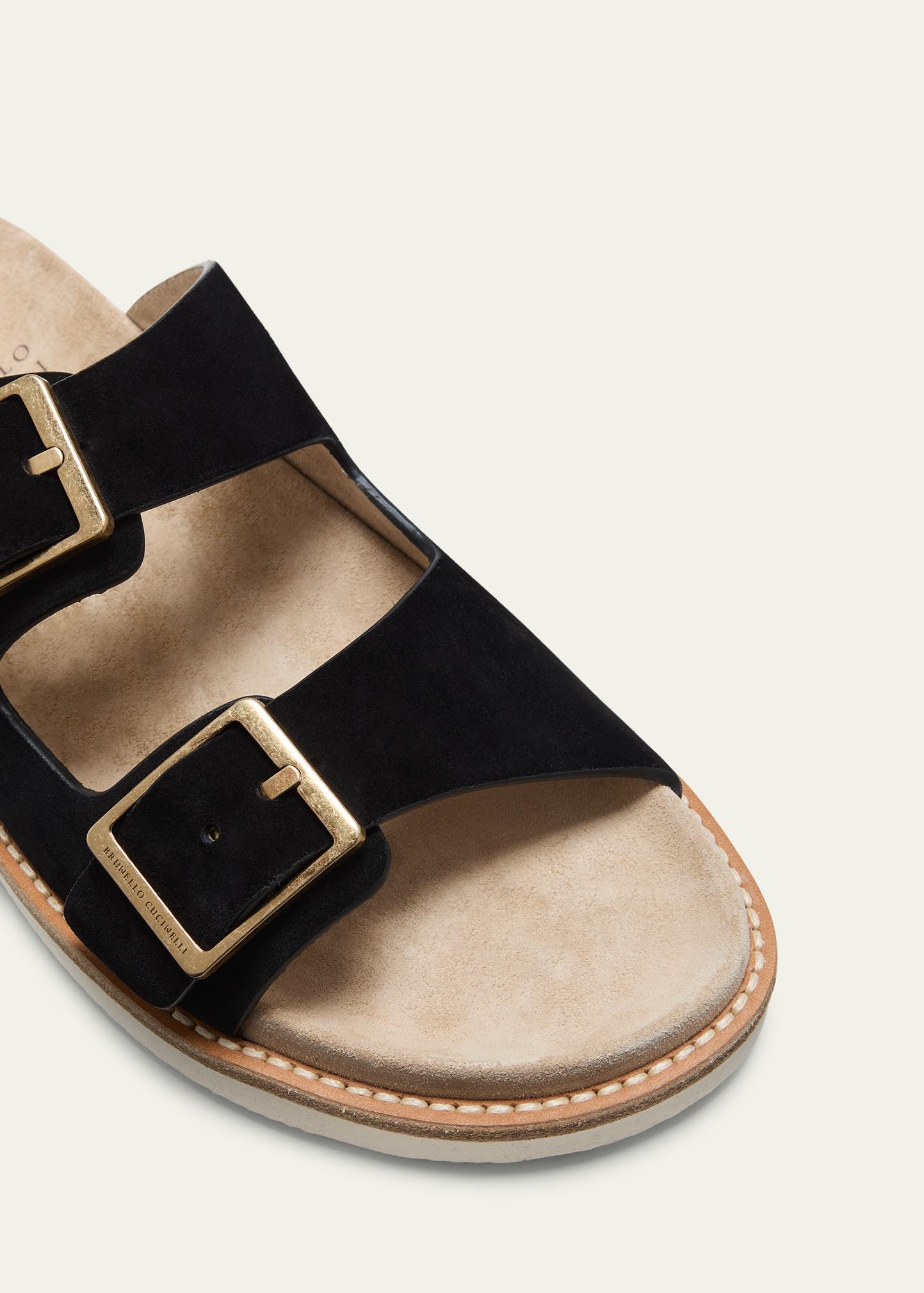 Brunello Cucinelli Black Suede Slides Brunello Cucinelli Beaded Suede Slides In Black | ModeSens main image 2