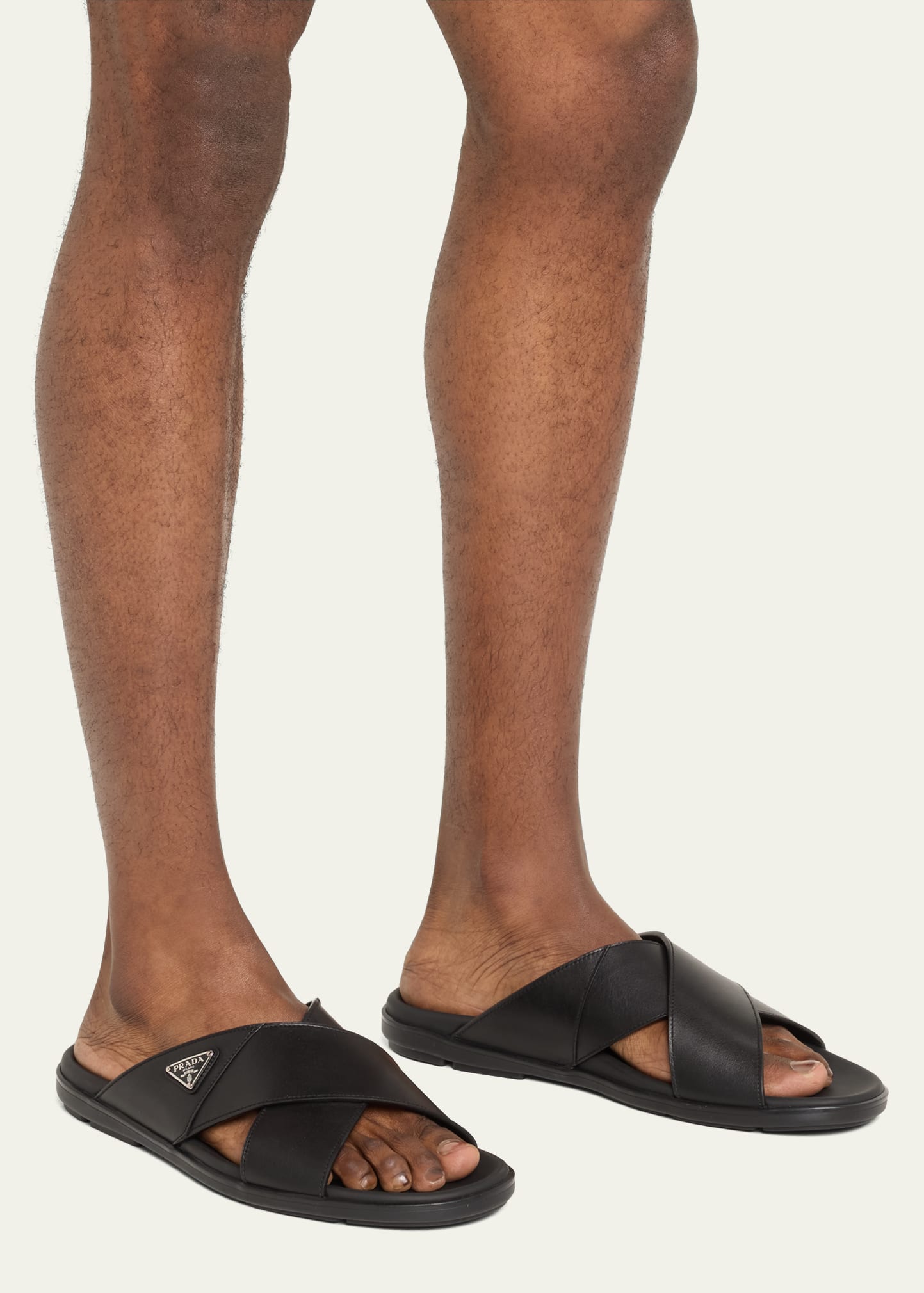 Prada Men's Leather Crisscross Slide Sandals - Bergdorf Goodman