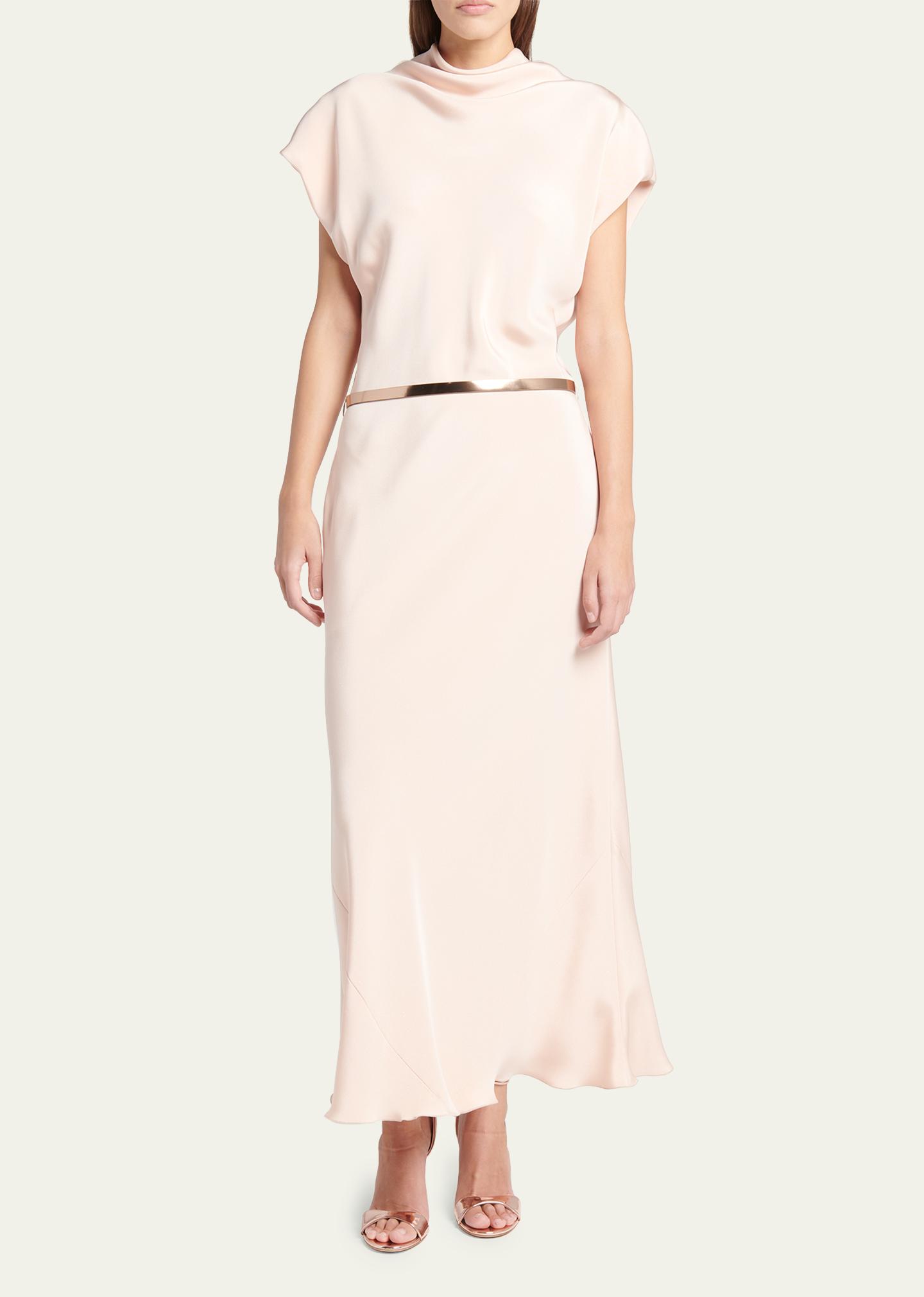 Giorgio Armani Cowl-Neck Silk Crepe Maxi Dress with Leather  display picture 3