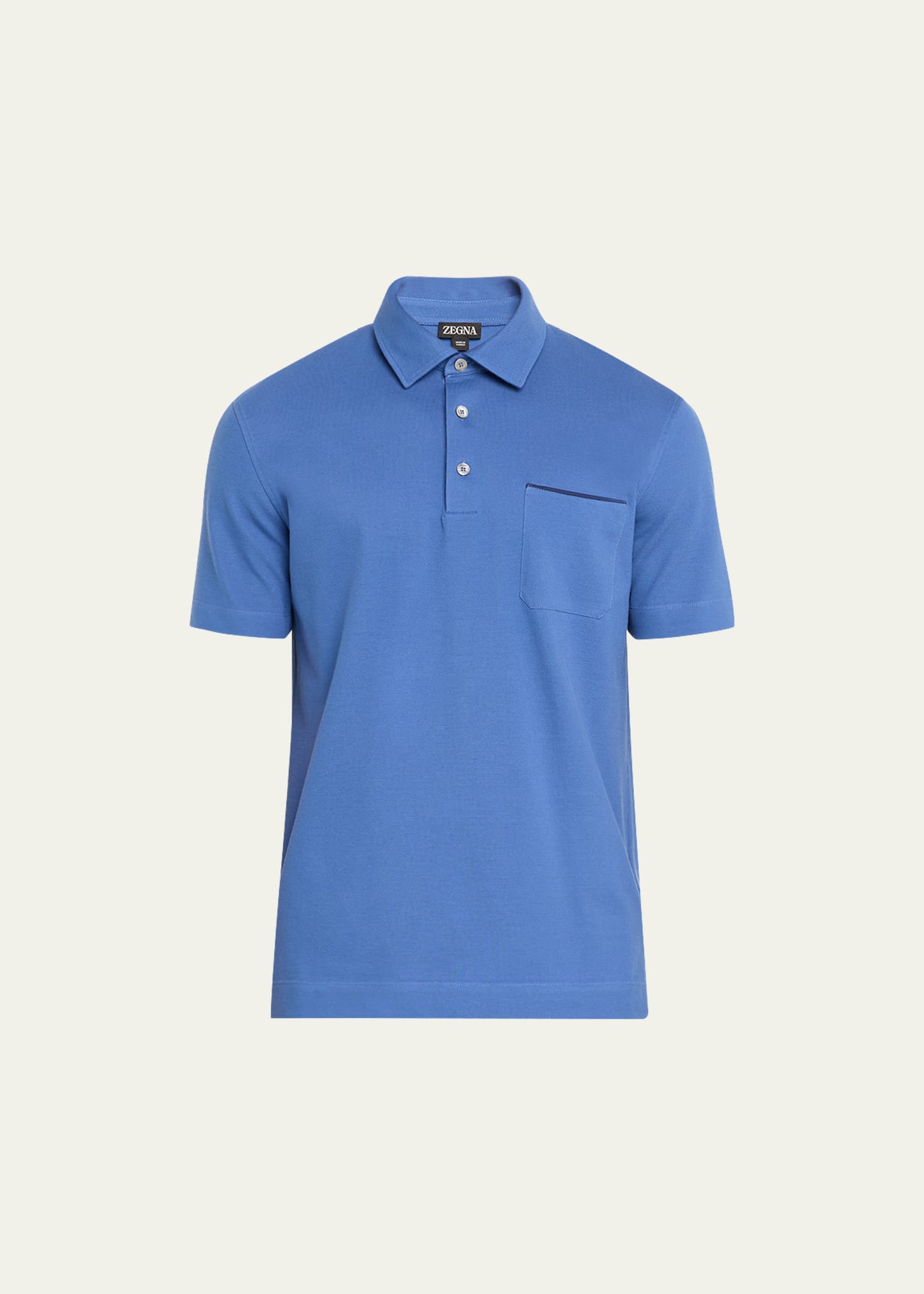 Zegna Men's Cotton Polo Shirt With LeatherTrim Pocket International