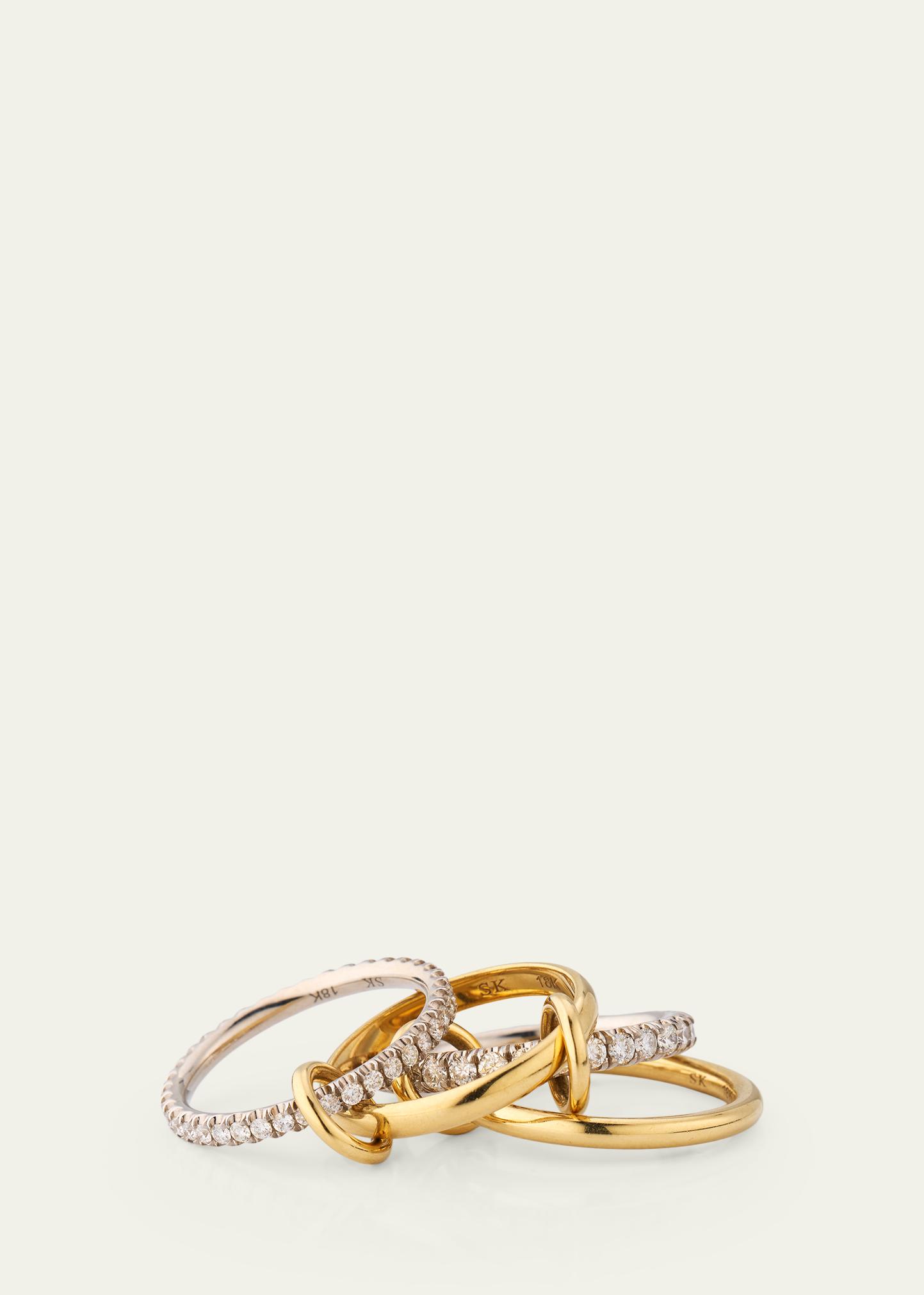 Spinelli Kilcollin 18K Mixed-Gold Halley 4-Link Ring with Pave