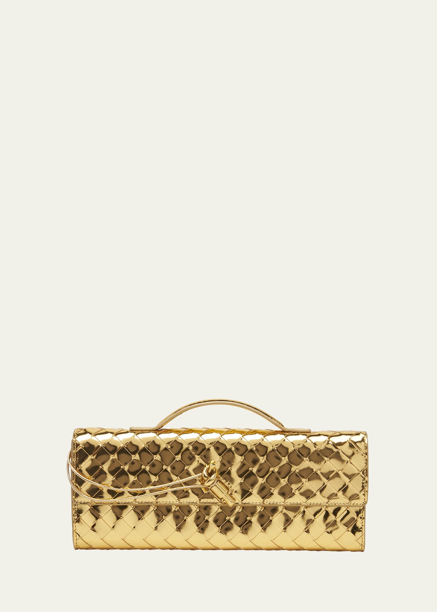 【関税込み】Bottega Veneta ゴールド Drop バレッタ Bottega Veneta Intrecciato Knot Long Clutch in Gold — UFO No