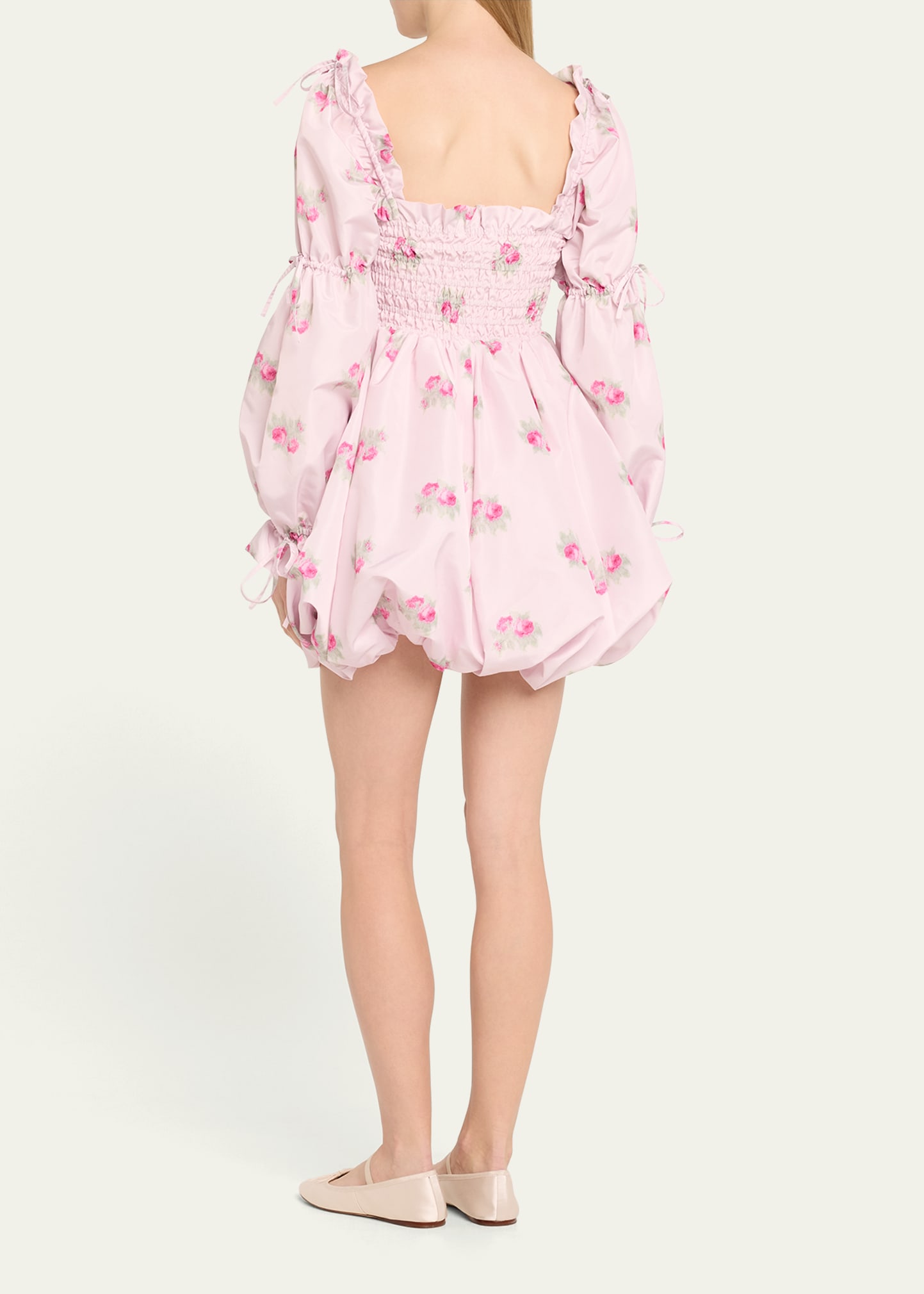 pink beauty bouquet puff sleeve mini dress Farm Rio Women's Beauty Bouquet Pink Puff Sleeve Mini Dress