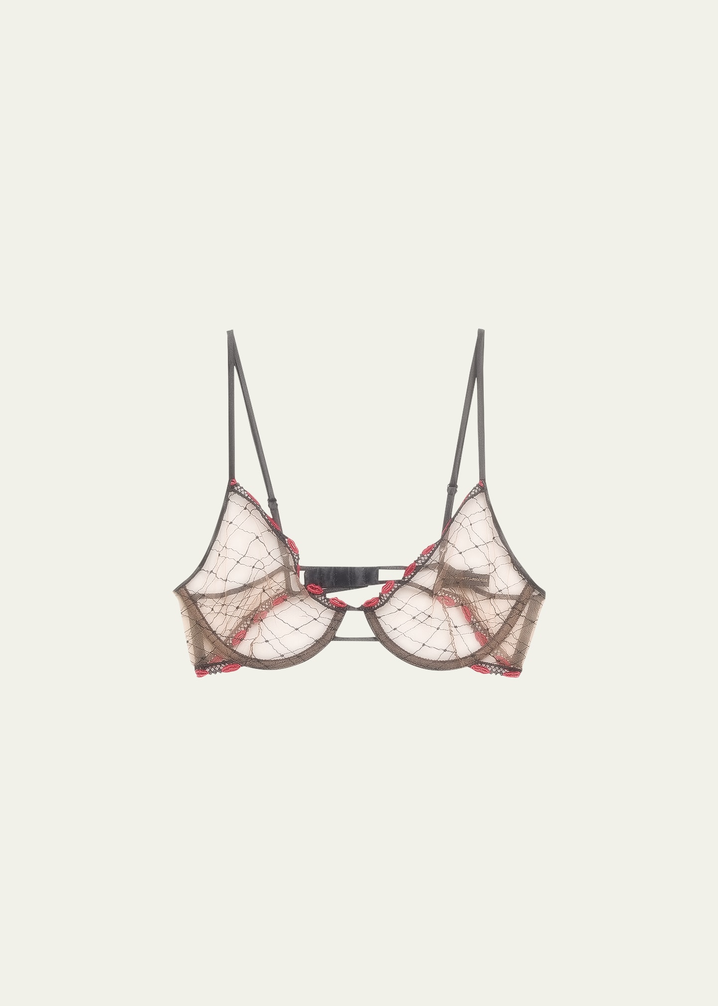 Kiki De Montparnasse La Bise Embroidered Tulle Demi Bra - Bergdorf