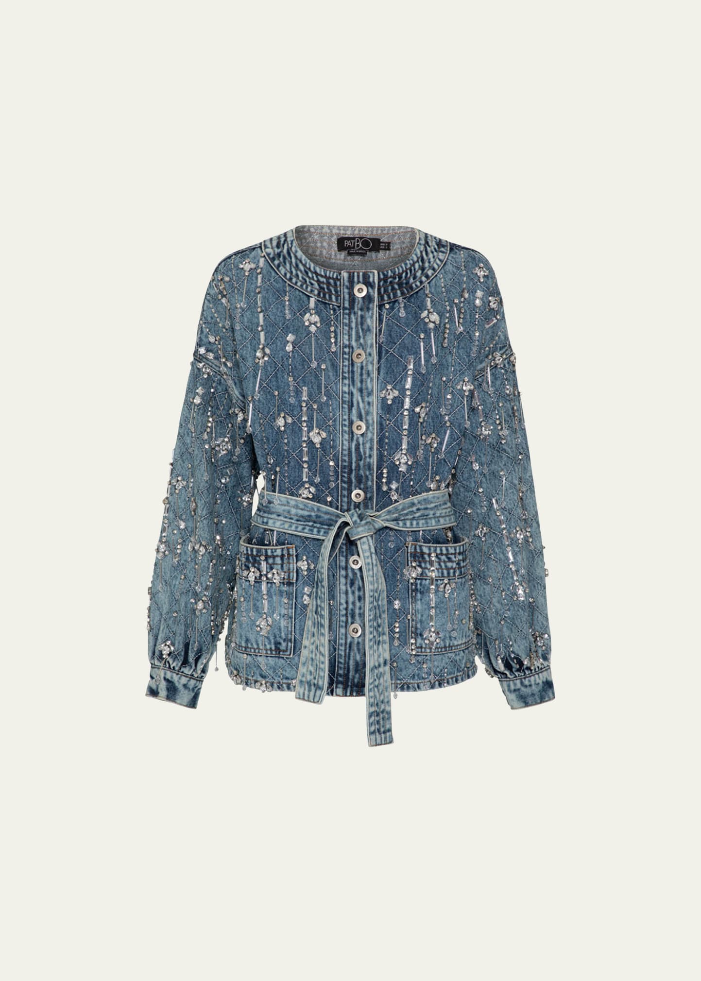 Oversized Pearl and Rhinestone Denim Jacket – Grace and Charm