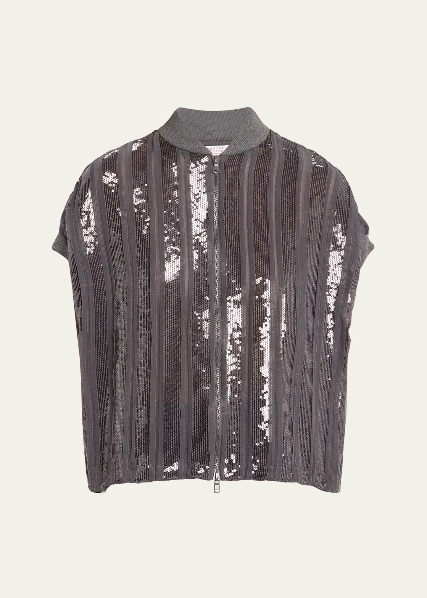 Brunello Cucinelli★素敵！Silk Sparkly Sequin Stripe Jacket Brunello Cucinelli Sequin Striped Zip-Up Jacket - Bergdorf