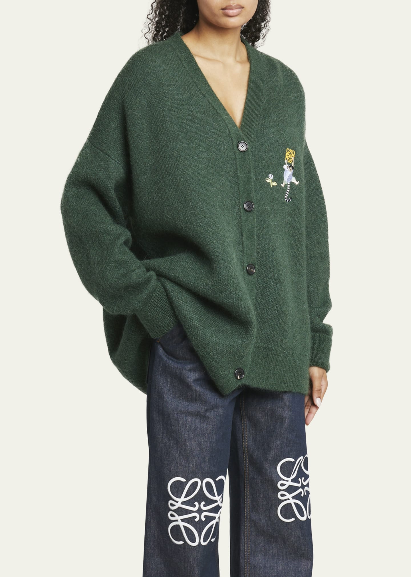 Loewe Suna Fujita Asymmetric Embroidered Mohair Cardigan