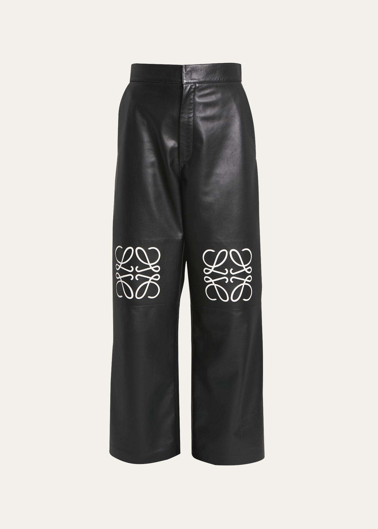 Loewe Leather Anagram Knee Trousers - Bergdorf Goodman