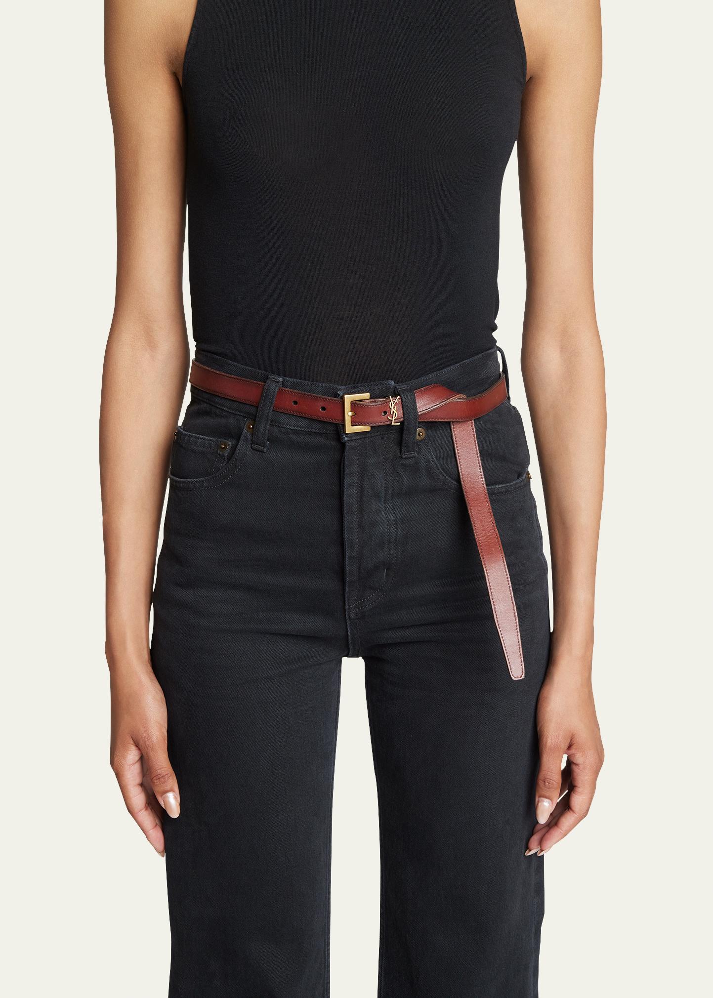 Saint Laurent Cassandre YSL Thin Brown Leather Belt 