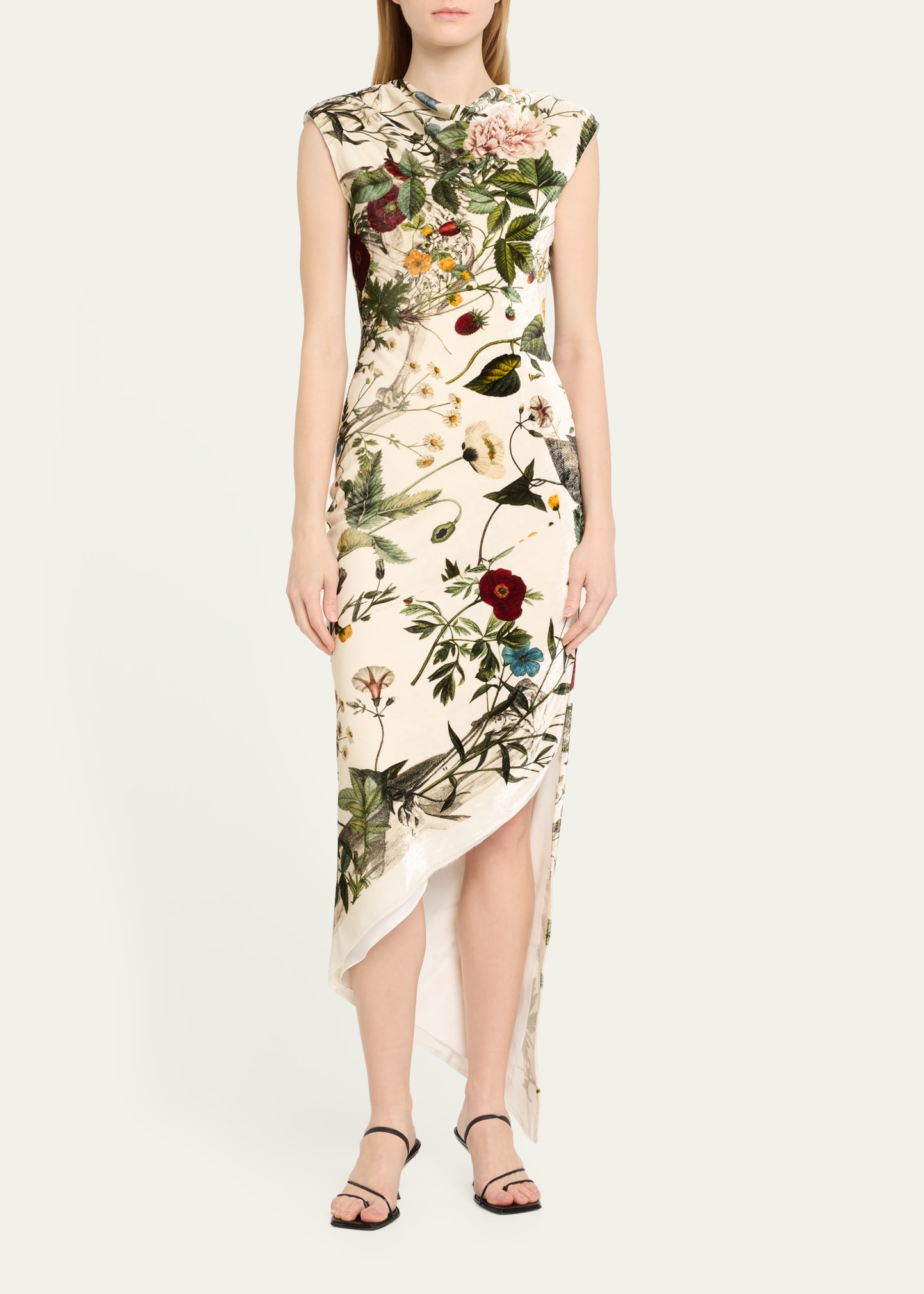 Monse Floral Skeleton Print Asymmetric Velvet Dress - Bergdorf Goodman