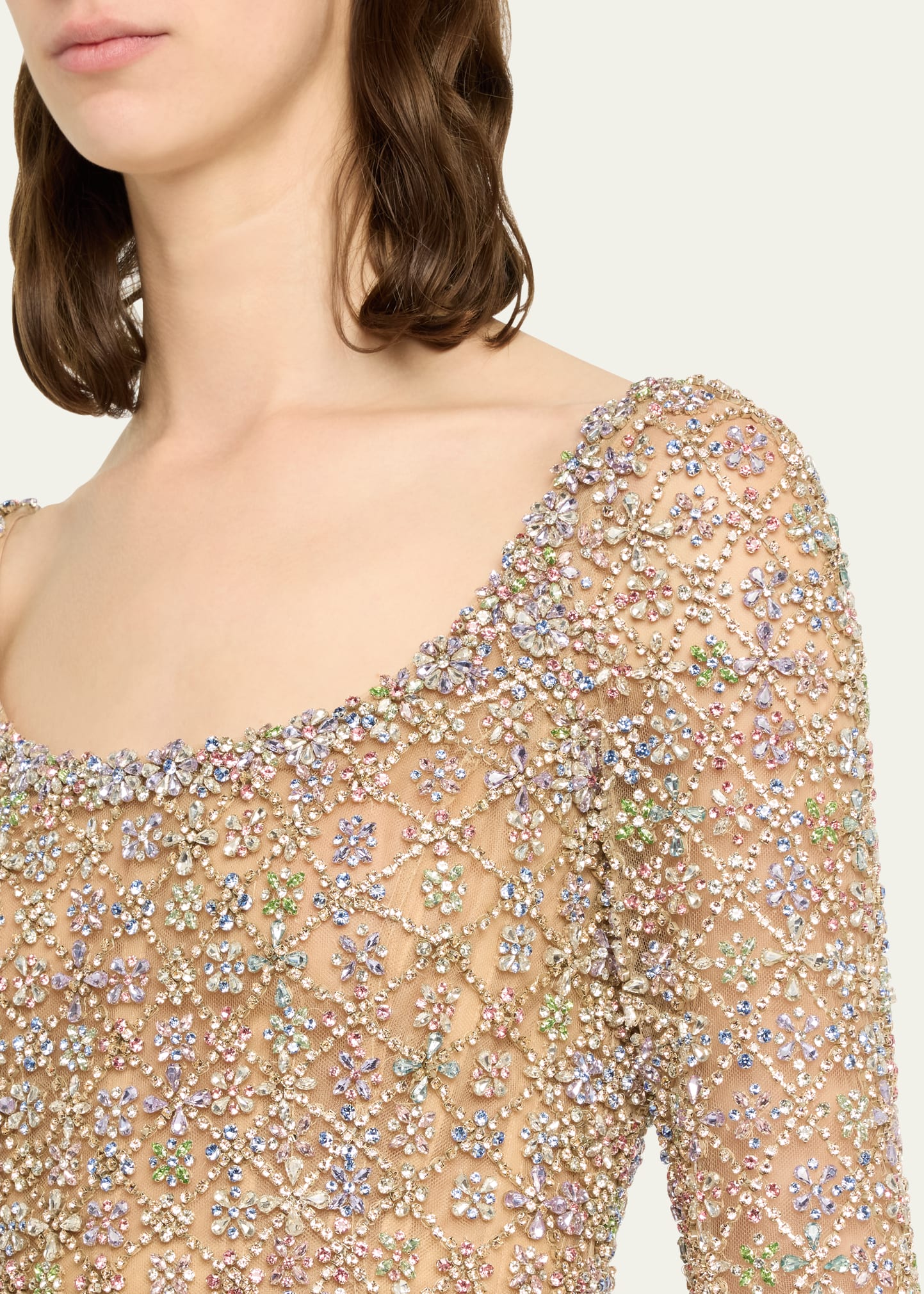 oscar de la renta crystal embroidered grid cocktail dress Crystal Embroidered Cord Gown