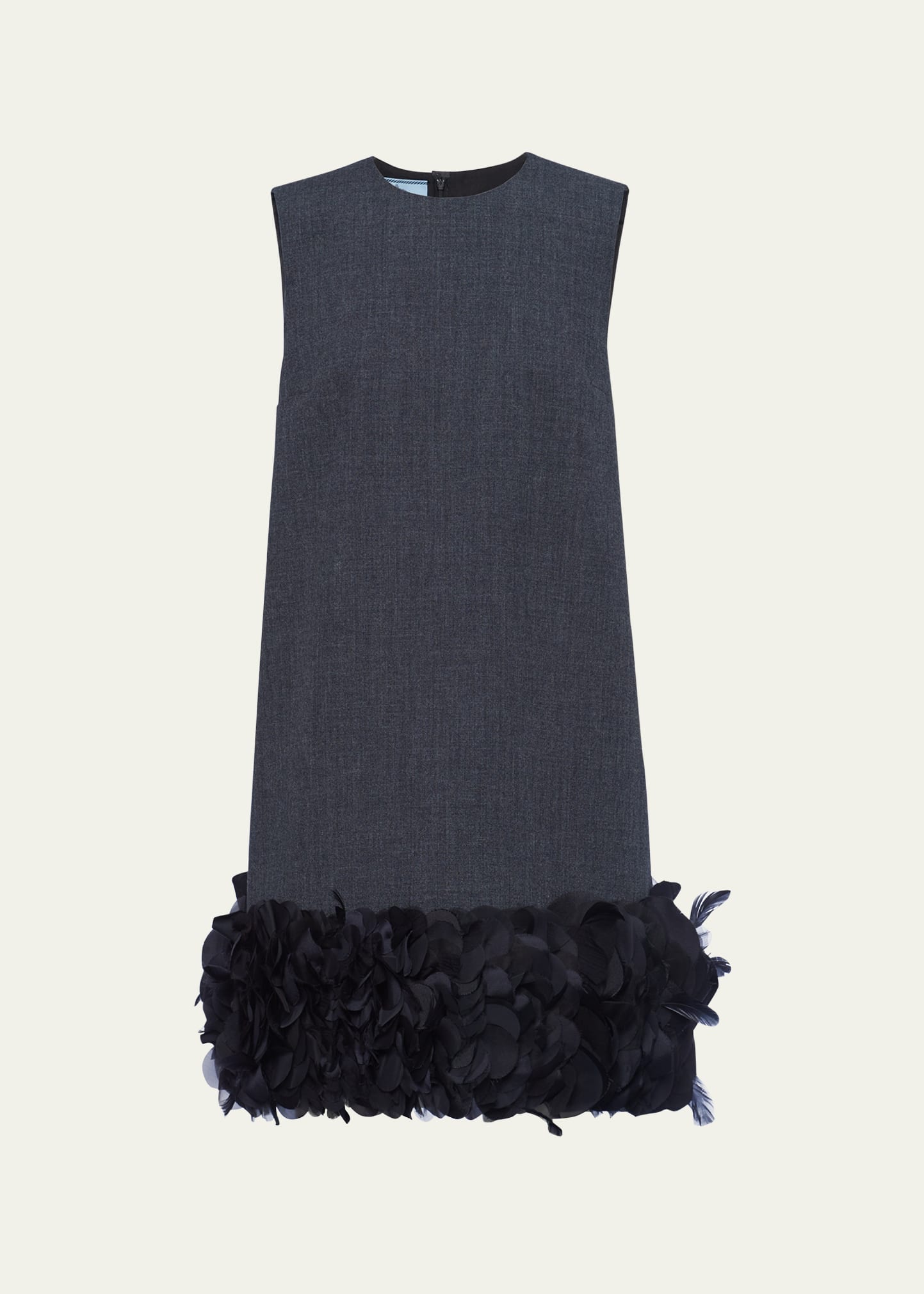 Prada Mat Feather-Hem Mini Dress with Crystal Buttons - Bergdorf