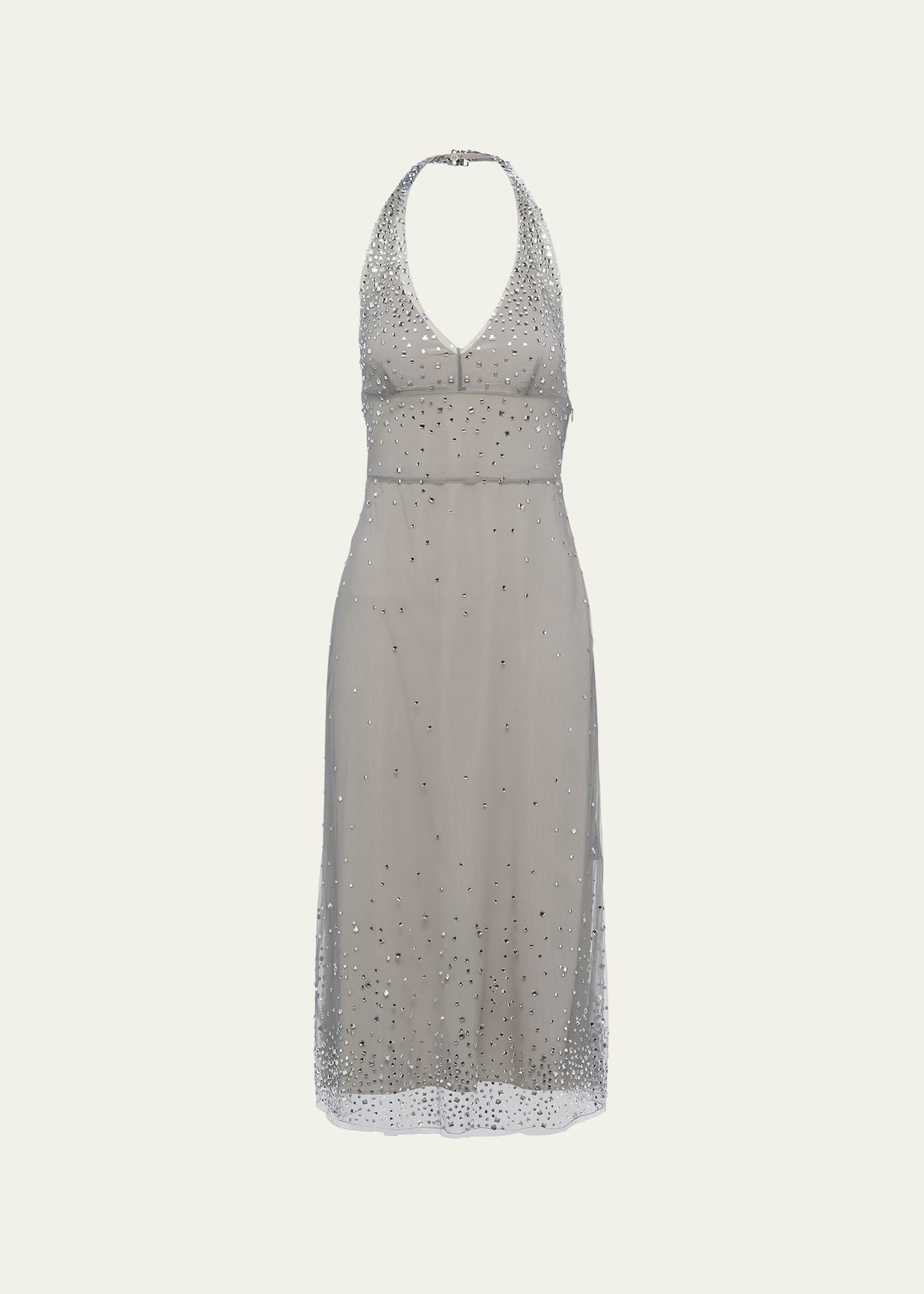 Prada Crystal Halter Tulle Midi Dress - Bergdorf Goodman