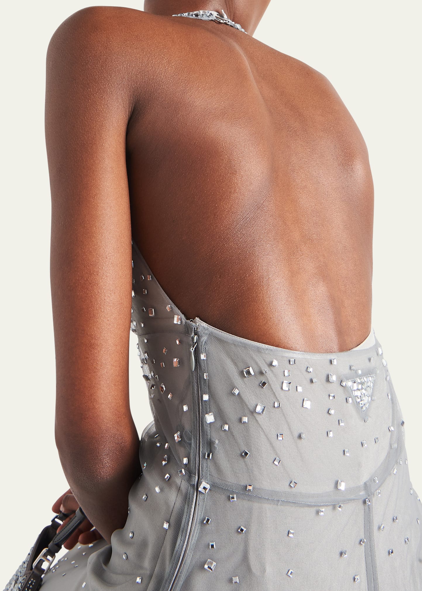 【プラダ・PRADA】Embroidered tulle halter dress Prada Embroidered Tulle Halter Dress - Granite Gray