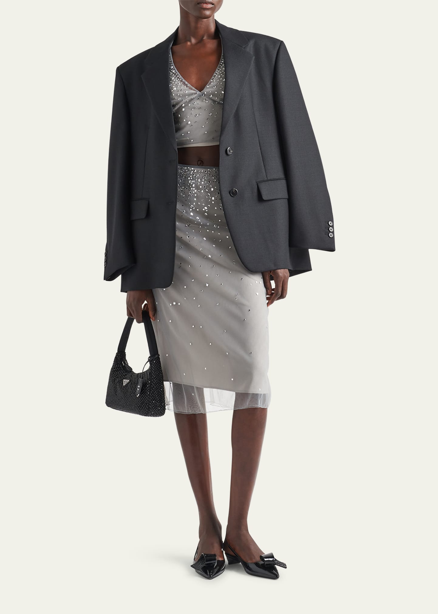 【プラダ・PRADA】Embroidered tulle halter dress Prada Embroidered Tulle Halter Dress - Granite Gray