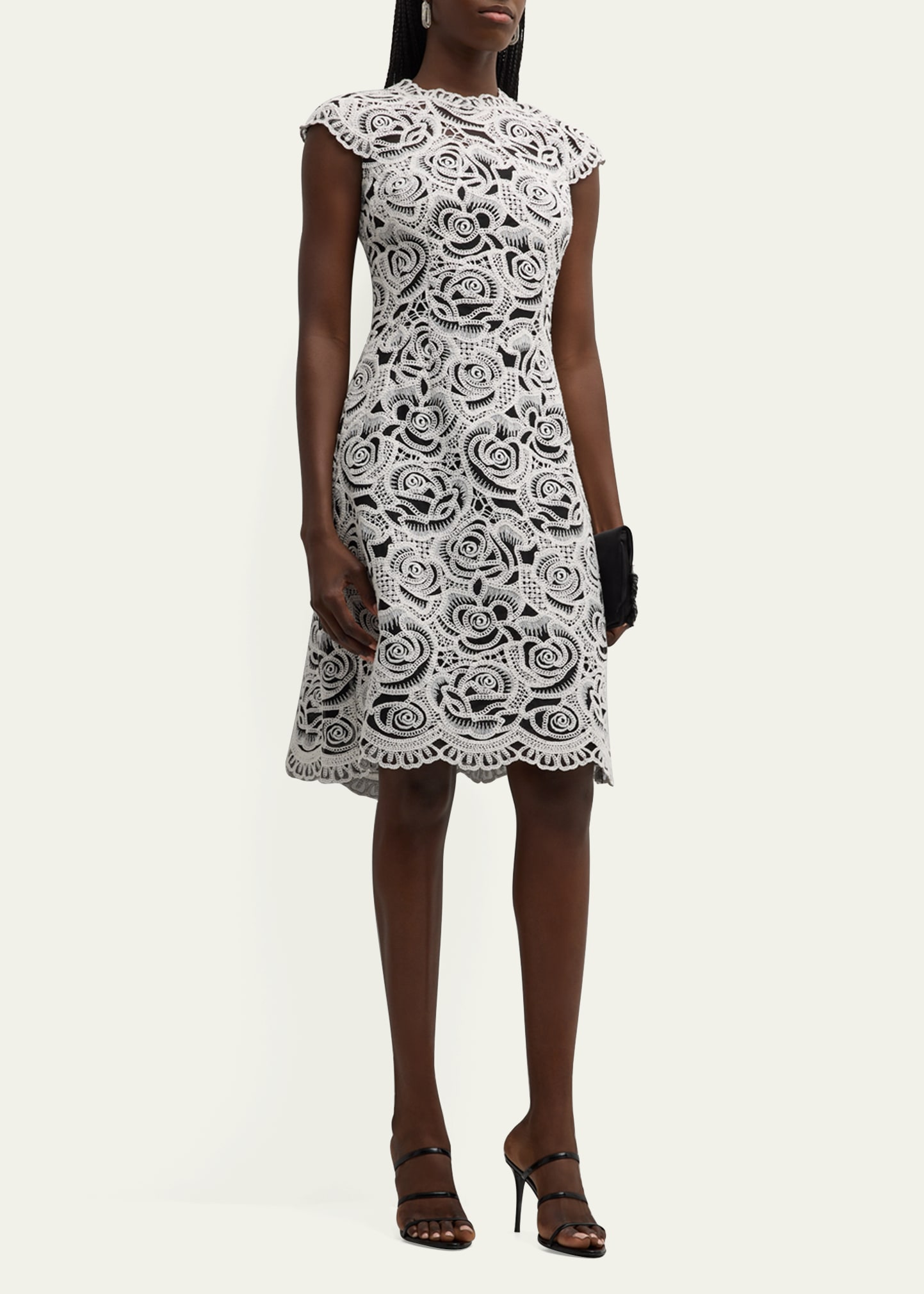 Rickie Freeman for Teri Jon Cap-Sleeve Floral Lace Midi Dress - Bergdorf  Goodman