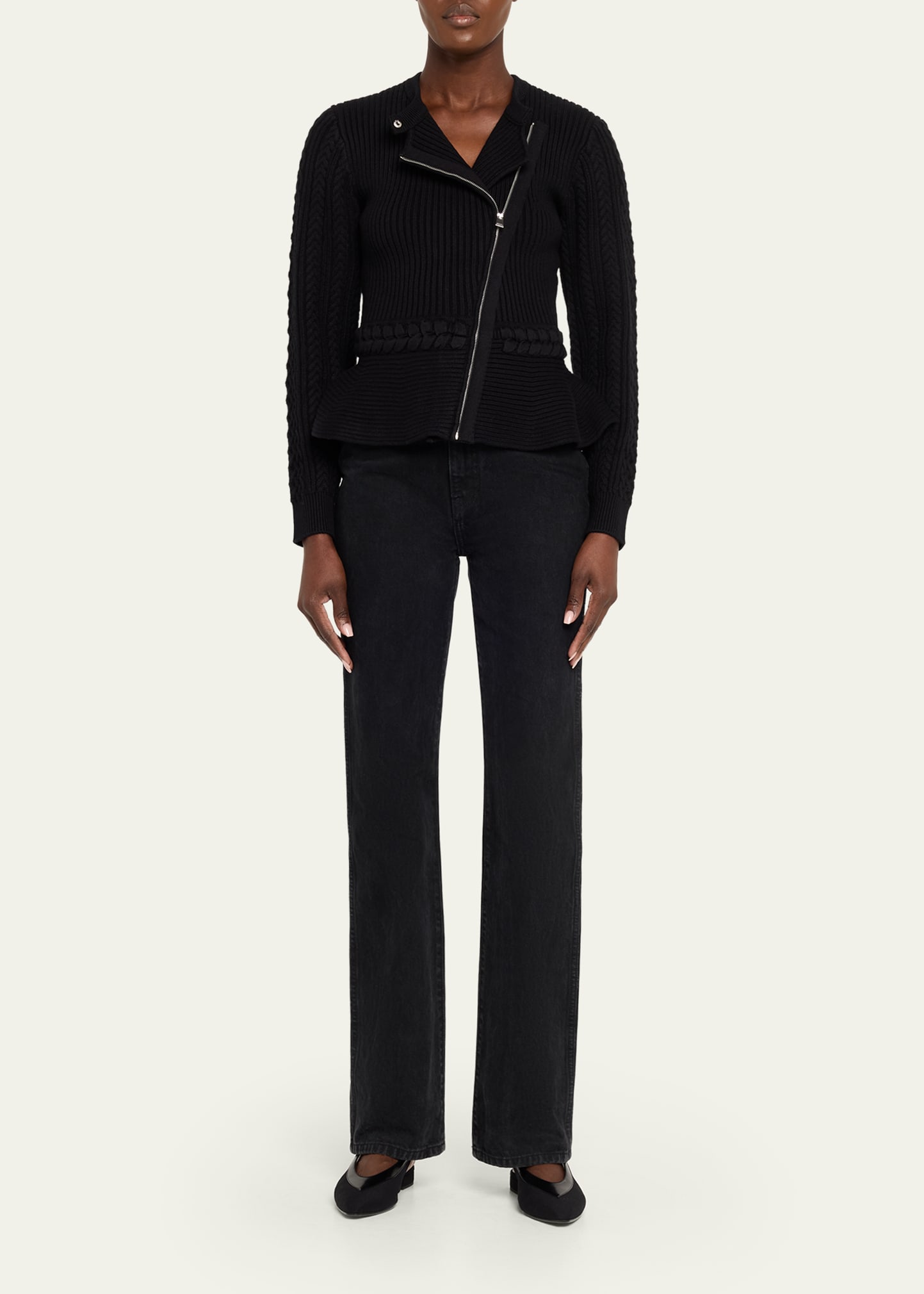 SIMKHAI Andi Mixed-Knit Cotton Peplum Jacket - Bergdorf Goodman