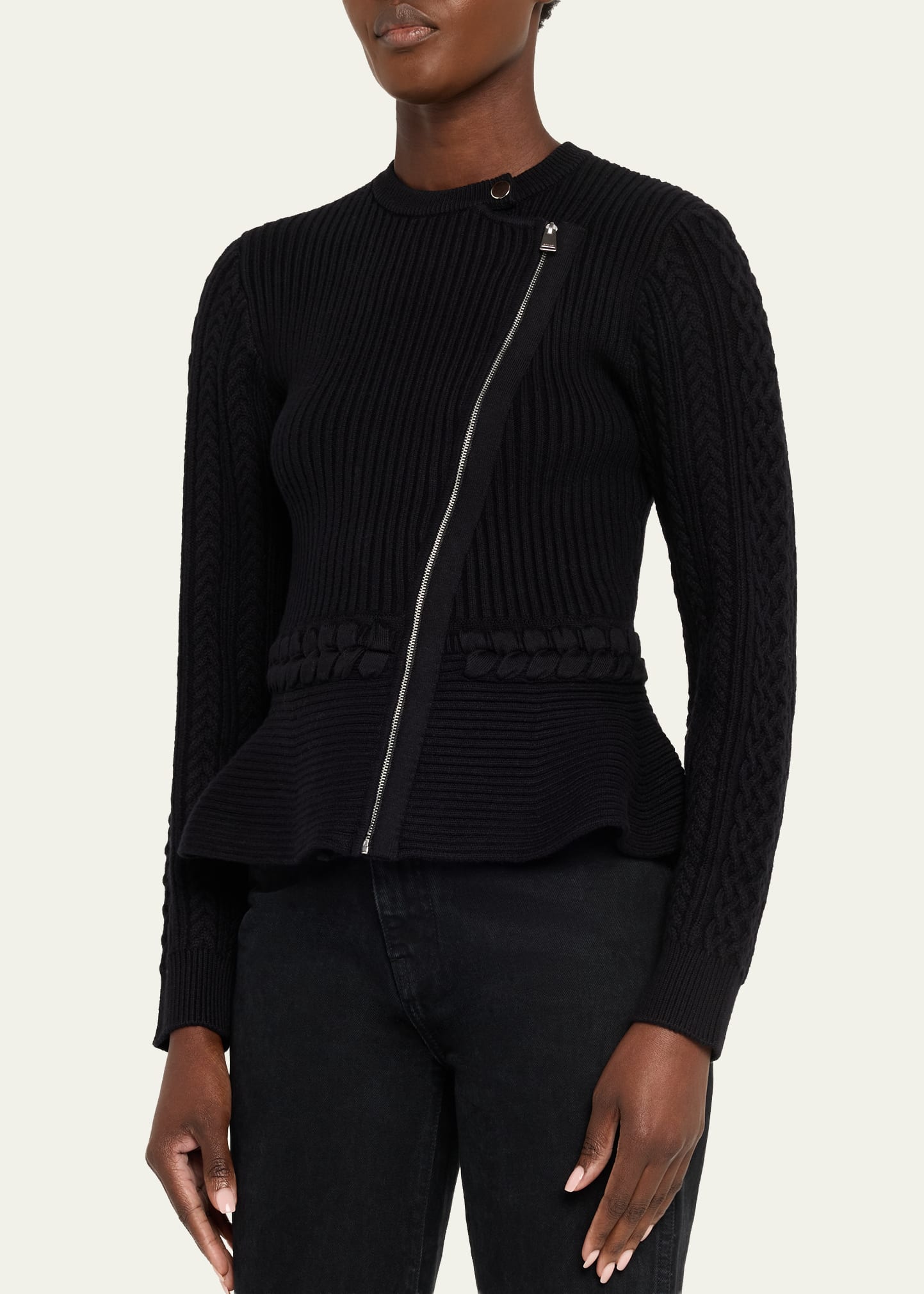 SIMKHAI Andi Mixed-Knit Cotton Peplum Jacket - Bergdorf Goodman