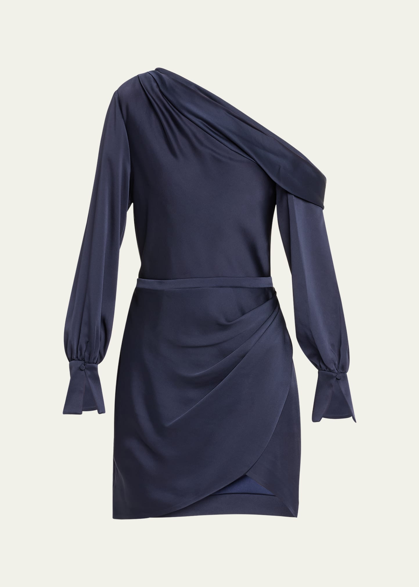 Simkhai Cameron One Shoulder Wrap Skirt Satin Mini Dress Midnight