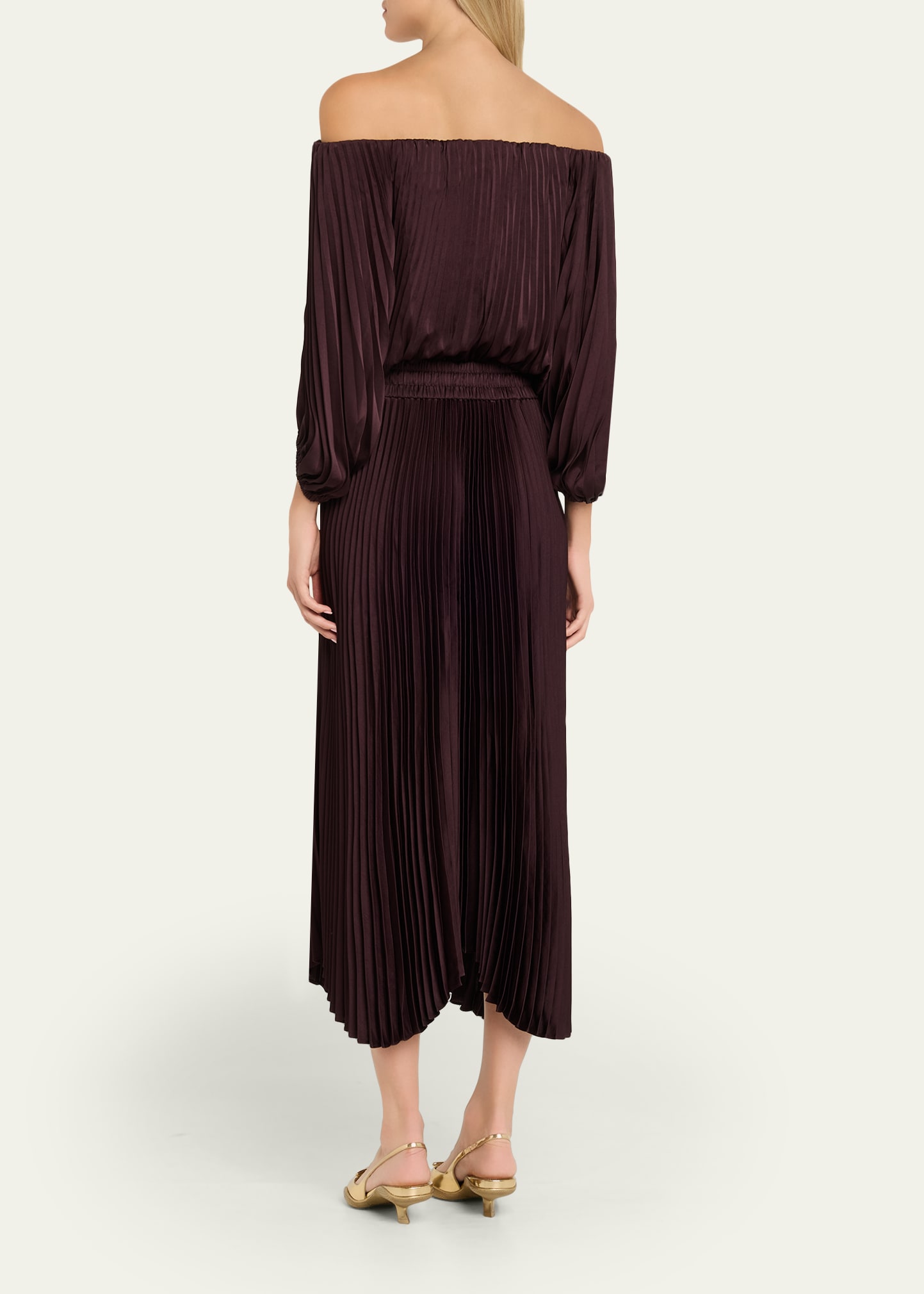 sienna satin pleated off shoulder dress Sienna Satin Pleated Off Shoulder Dress
