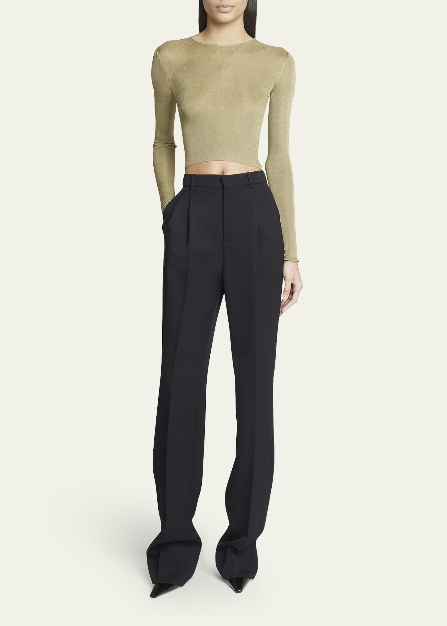 【関税＆送料込み】Saint Laurent Wide-Leg Tailored Pants In wide-leg pants in wool canvas | Saint Laurent | YSL US