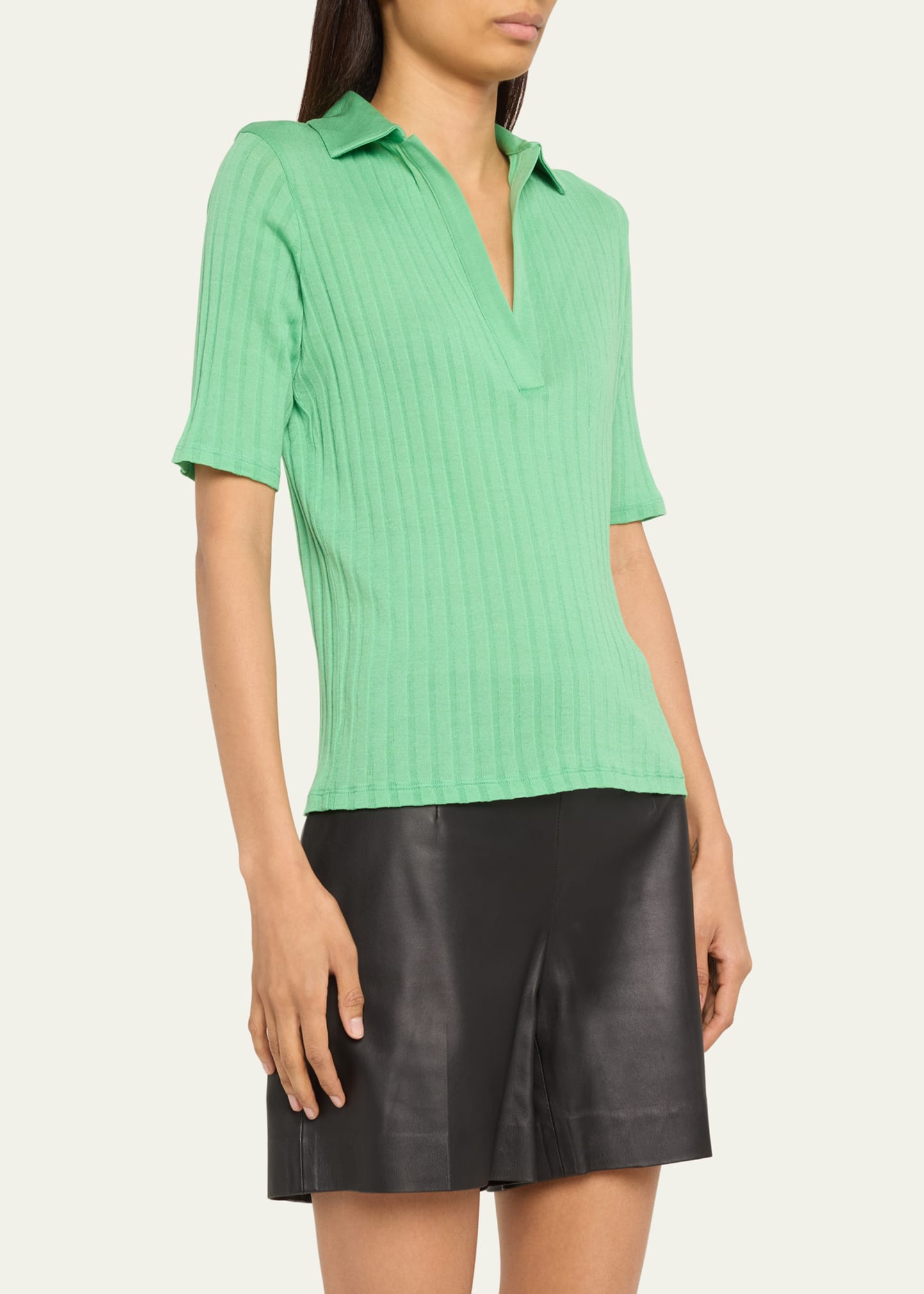 Vince ElbowSleeve Silk Rib Polo Shirt
