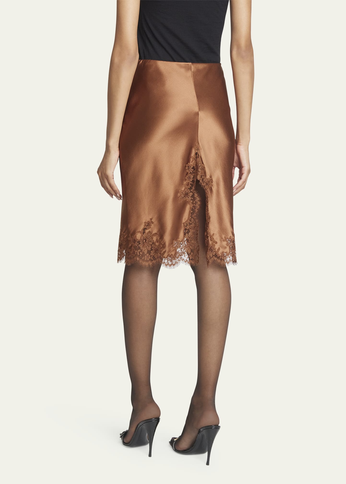 Saint Laurent Lace Trim Silk Skirt - Bergdorf Goodman