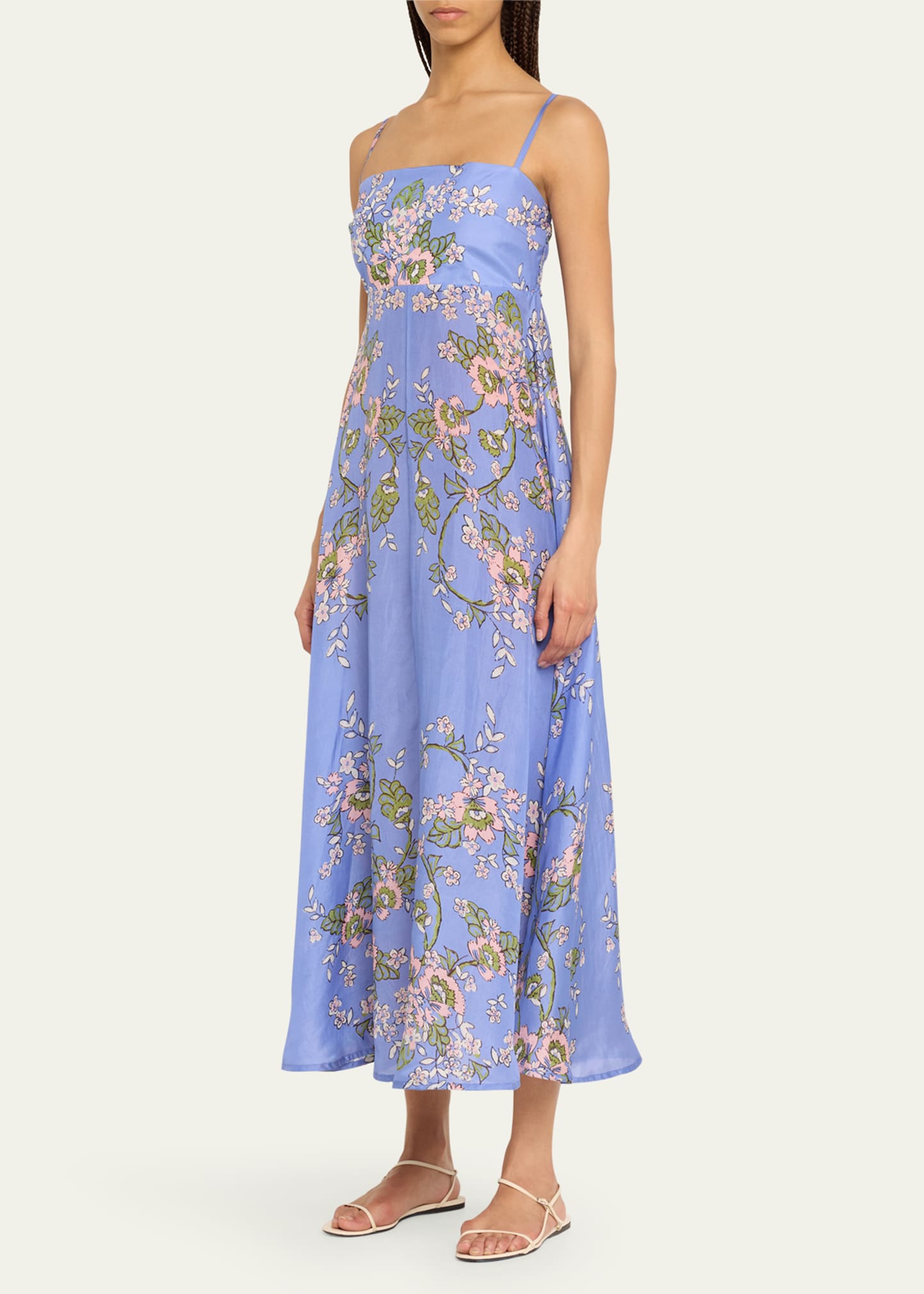 Hannah Artwear Franca Silk Habotai Spaghetti-Strap Midi Dress