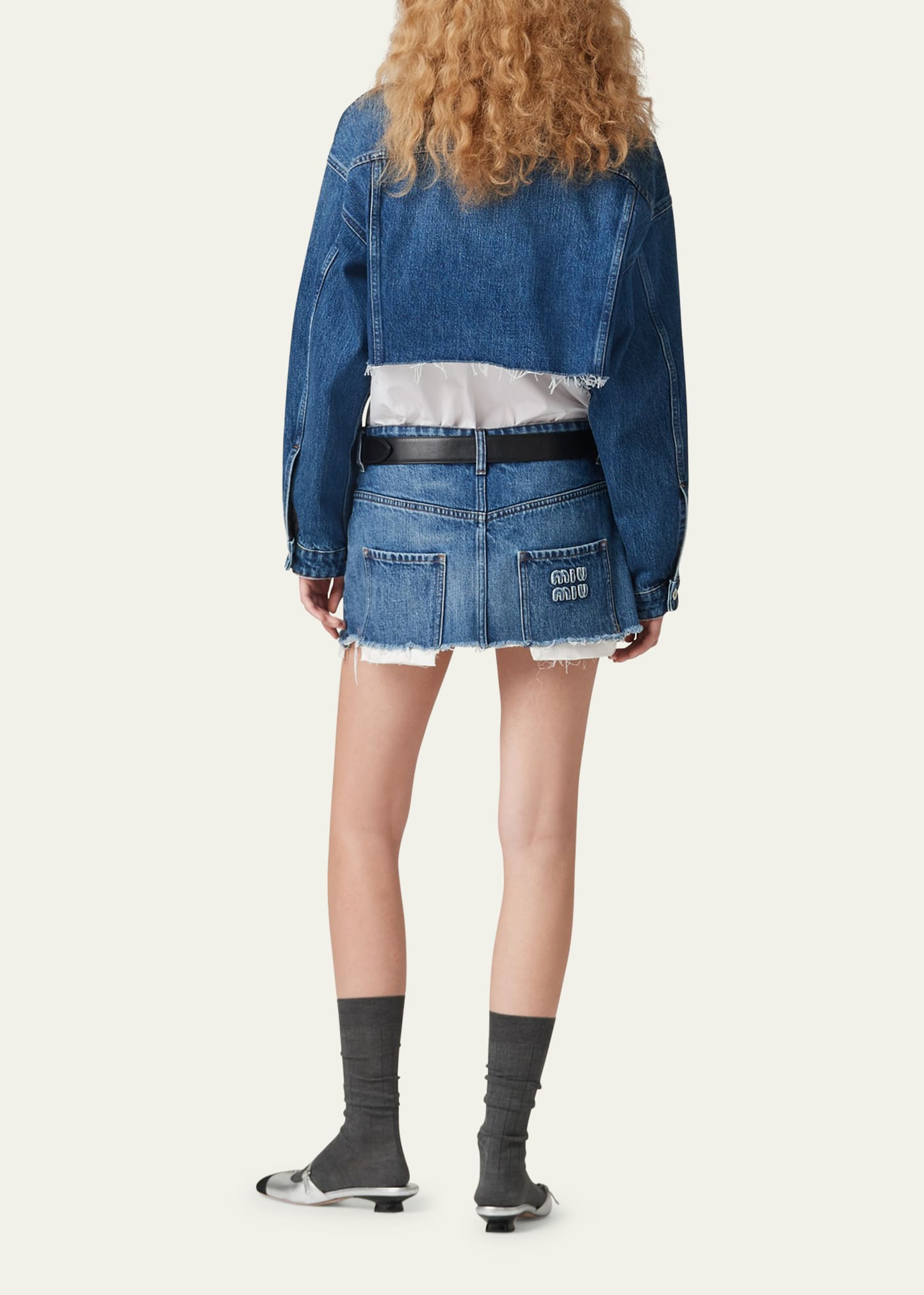 Miu Miu Logo Cropped Denim Jacket - Bergdorf Goodman