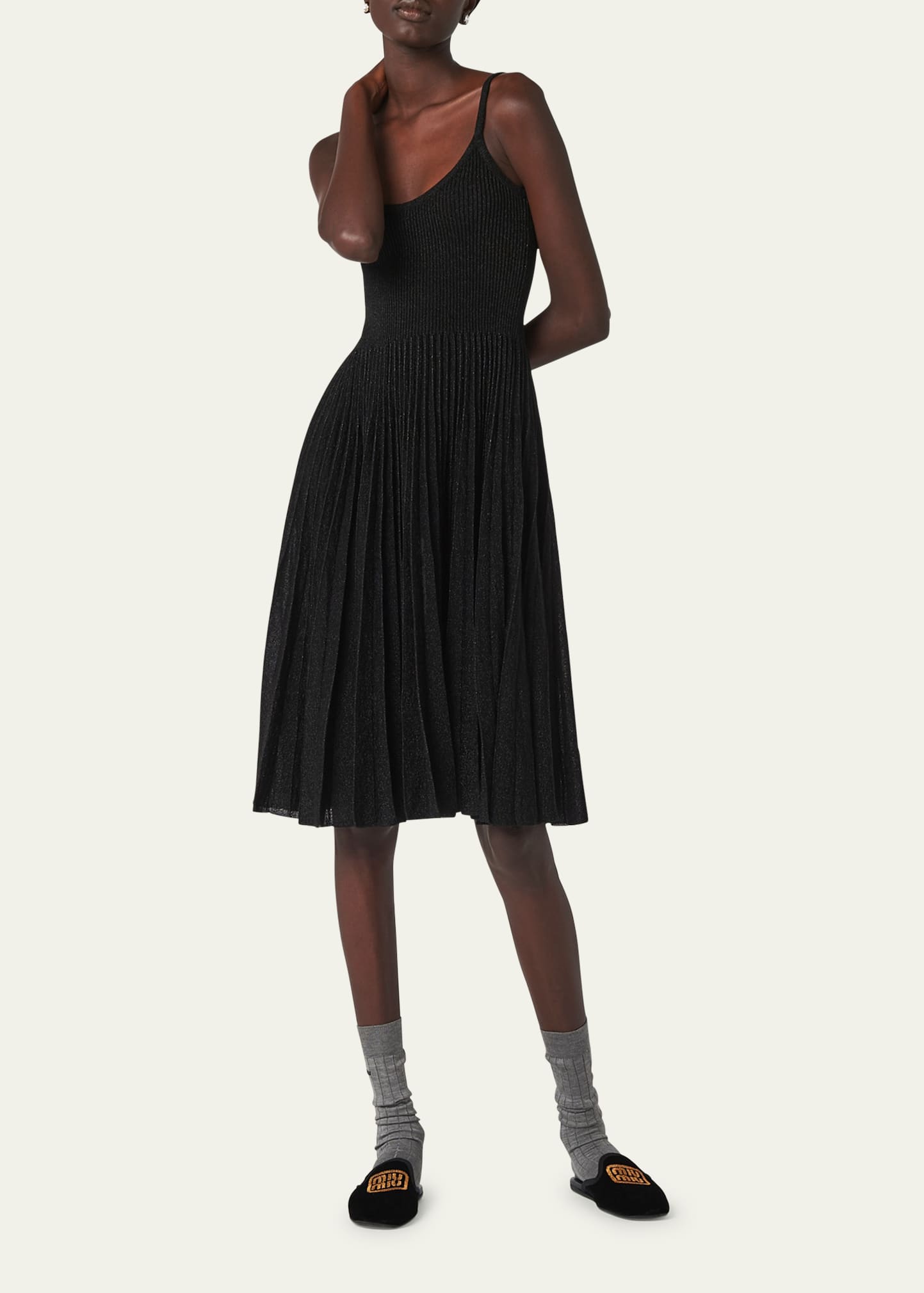 Miu Miu Pleated Knit Midi Dress - Bergdorf Goodman