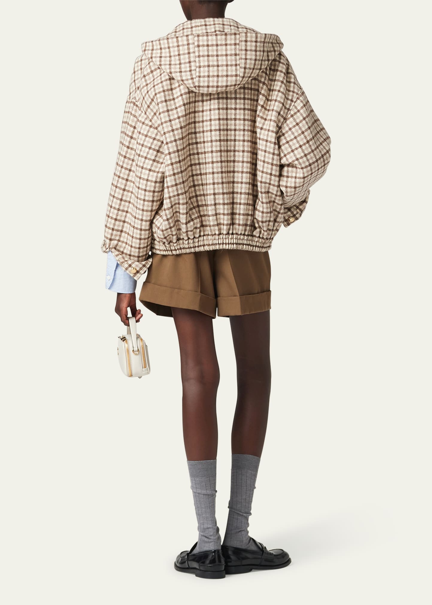 Miu Miu Check Hooded Cropped Wool Jacket - Bergdorf Goodman