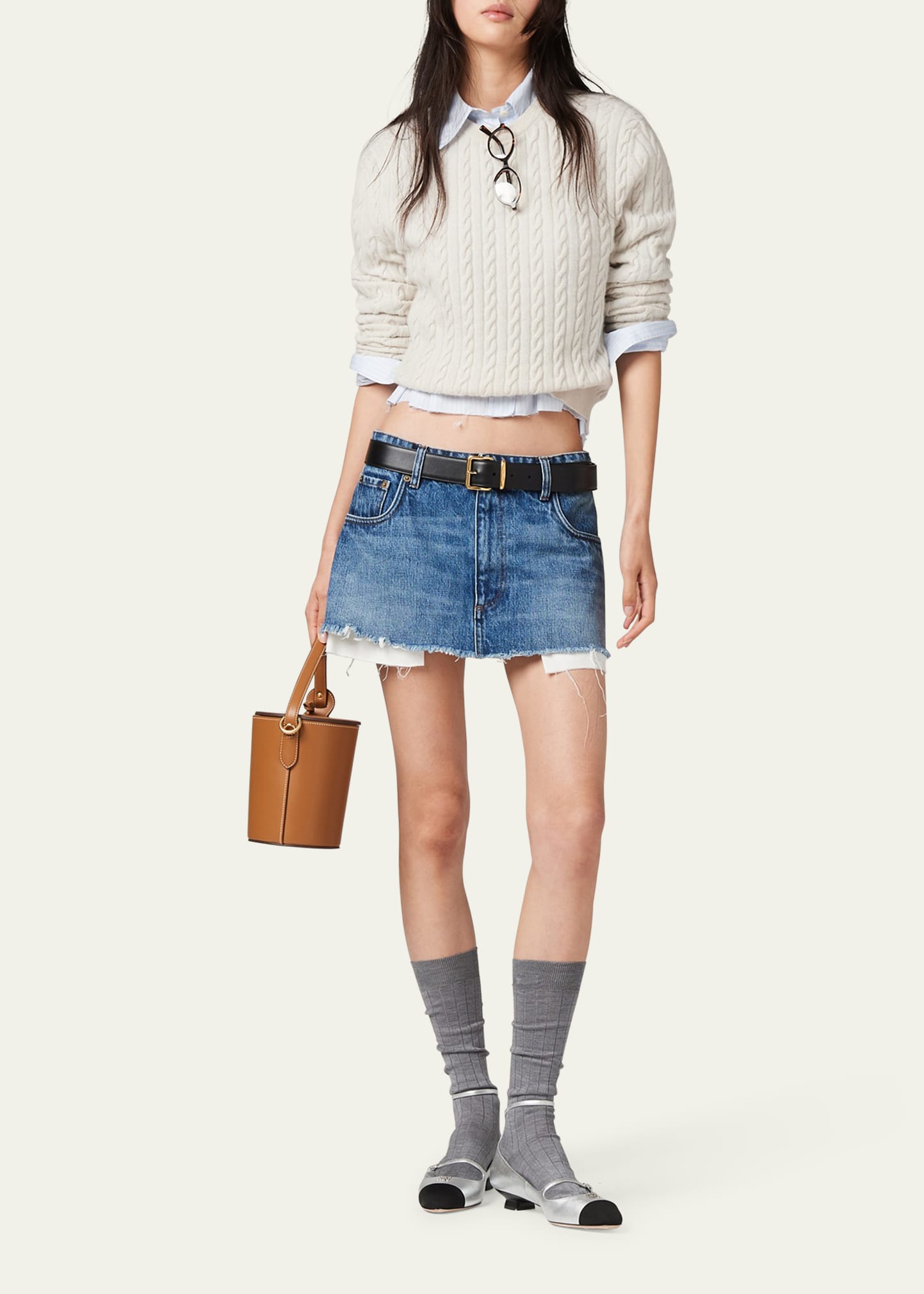 【送関込】MiuMiu☆lightweight denim pleated mini skirt Miu Miu Denim Mini Skirt | Blue | FARFETCH