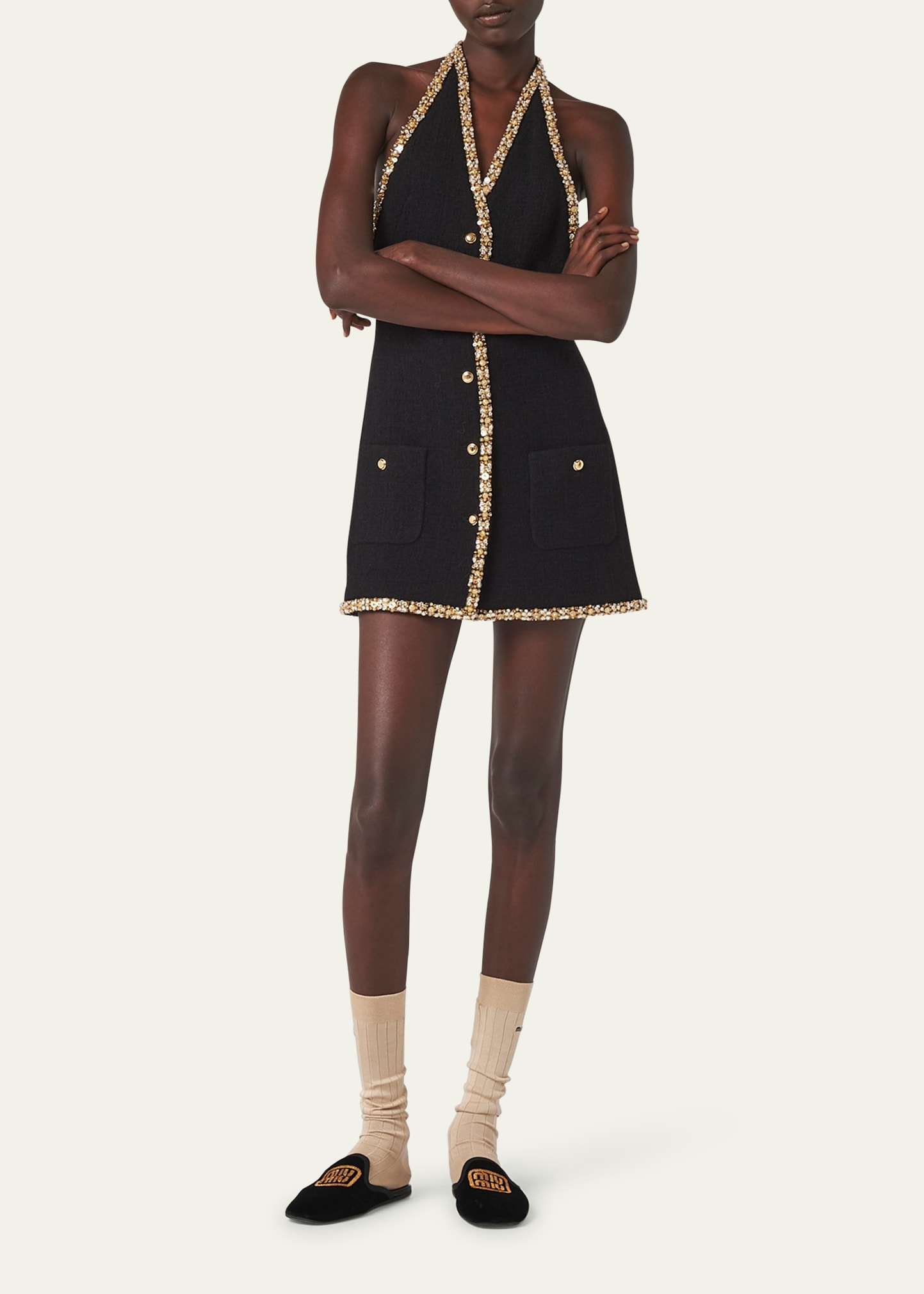 Miu Miu Mini Dress With Crystal Embellishment - Bergdorf Goodman