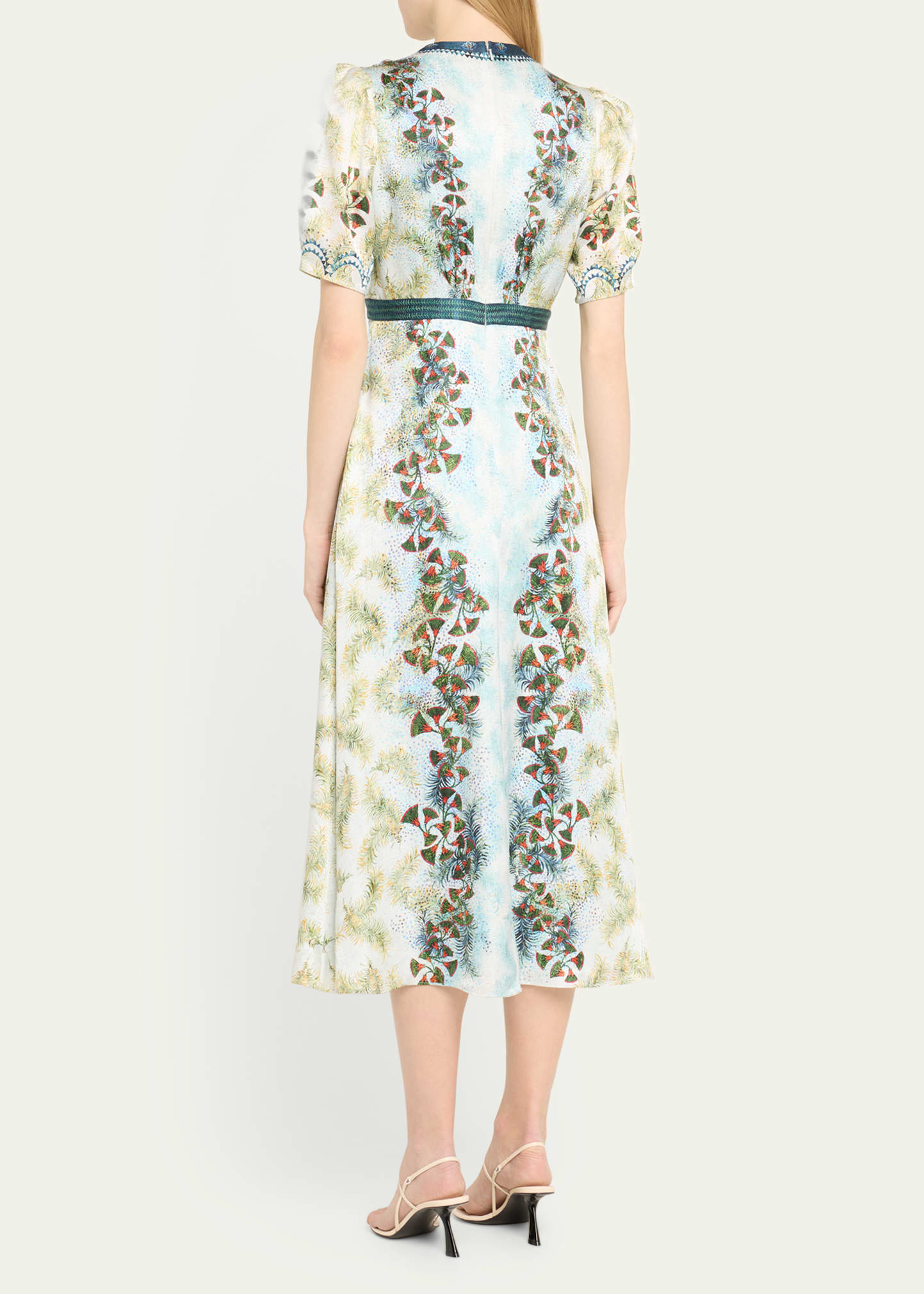 Saloni Tabitha Printed Silk Puff-Sleeve Midi Dress - Bergdorf Goodman