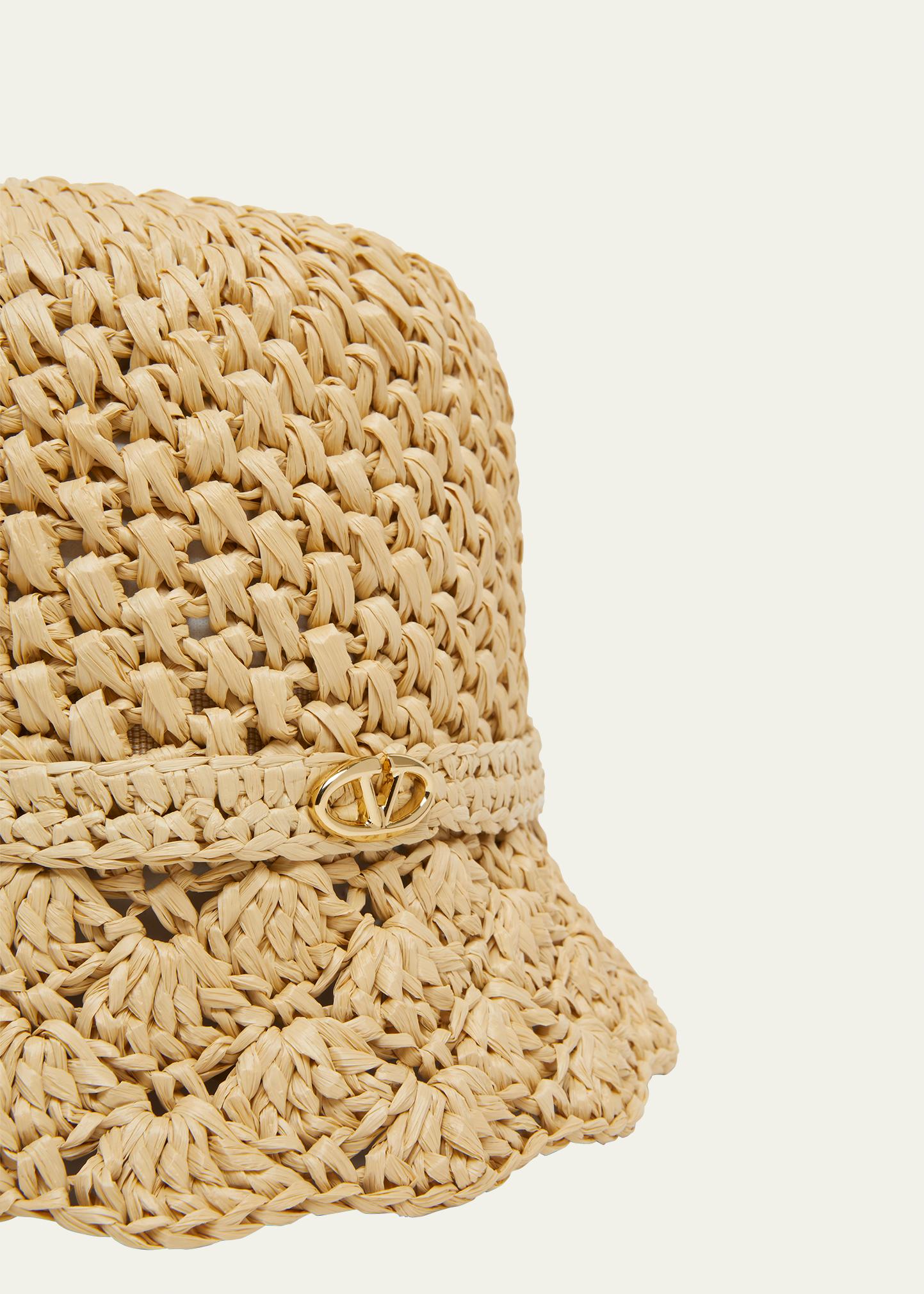 Valentino Garavani Garden Crochet Raffia Bucket Hat With V 