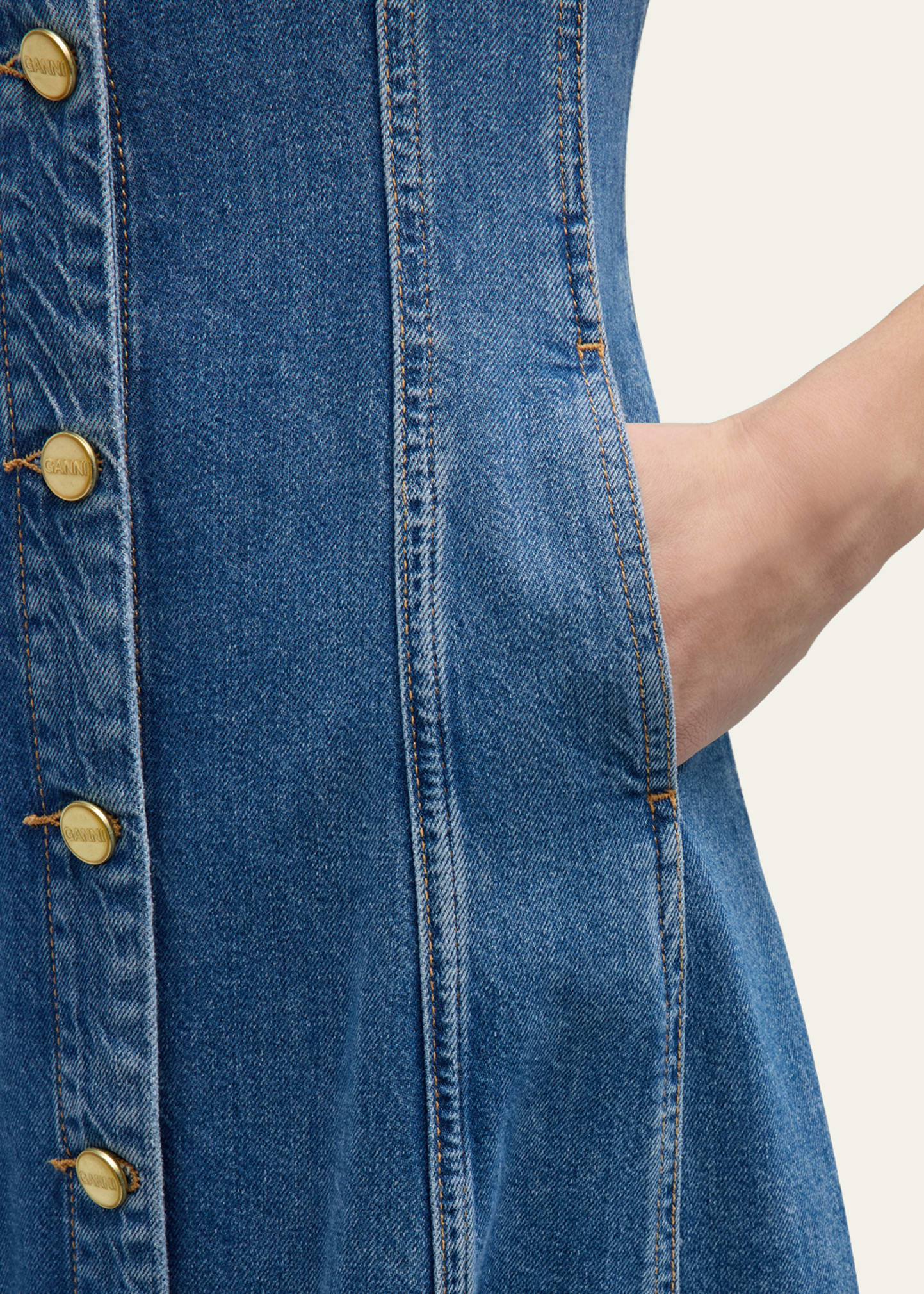 ganni future denim maxi dress Ganni Future Short-Sleeve Denim Maxi Dress