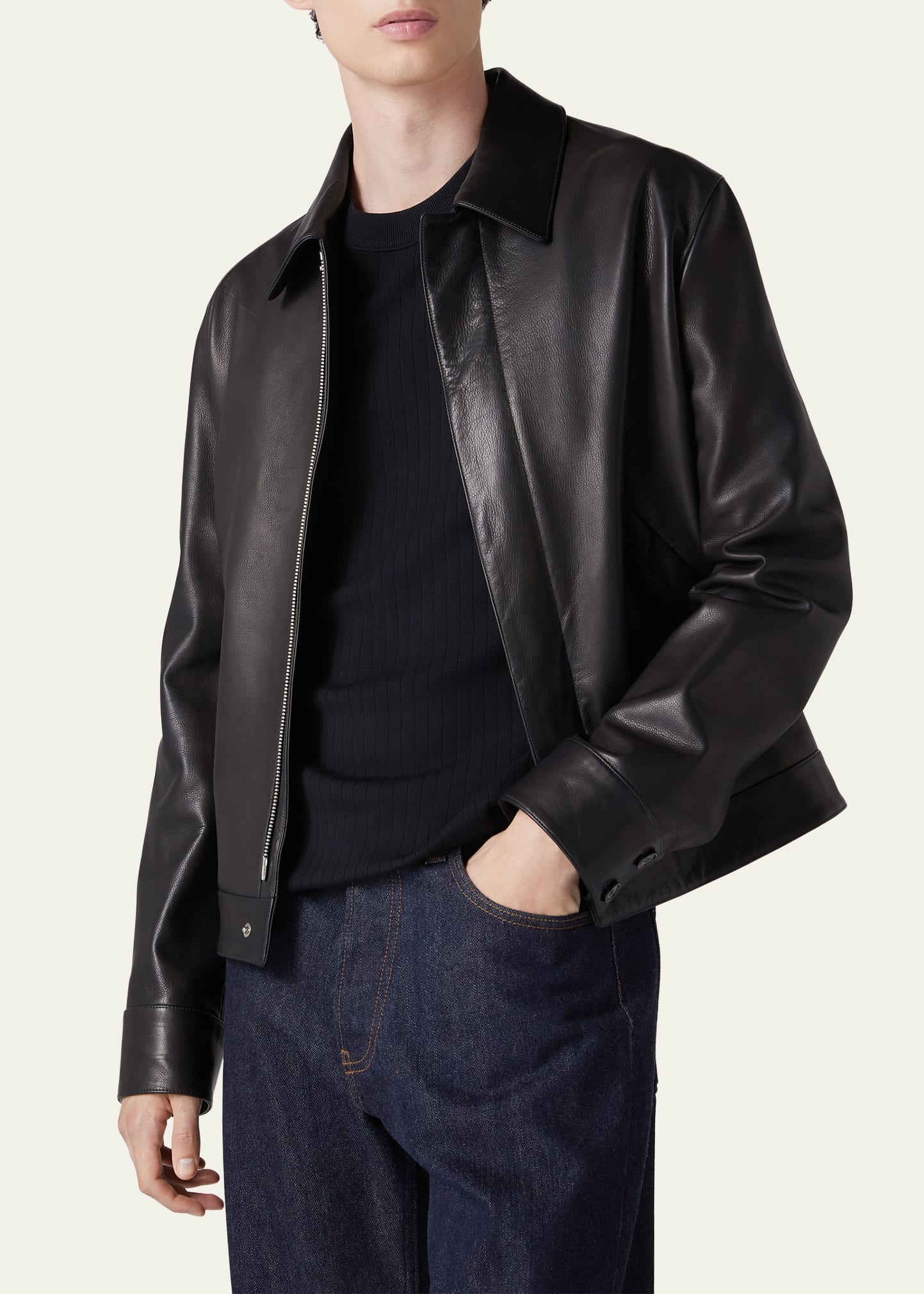 Loro Piana Men's Yabu Grained Calf Leather Jacket - Bergdorf Goodman