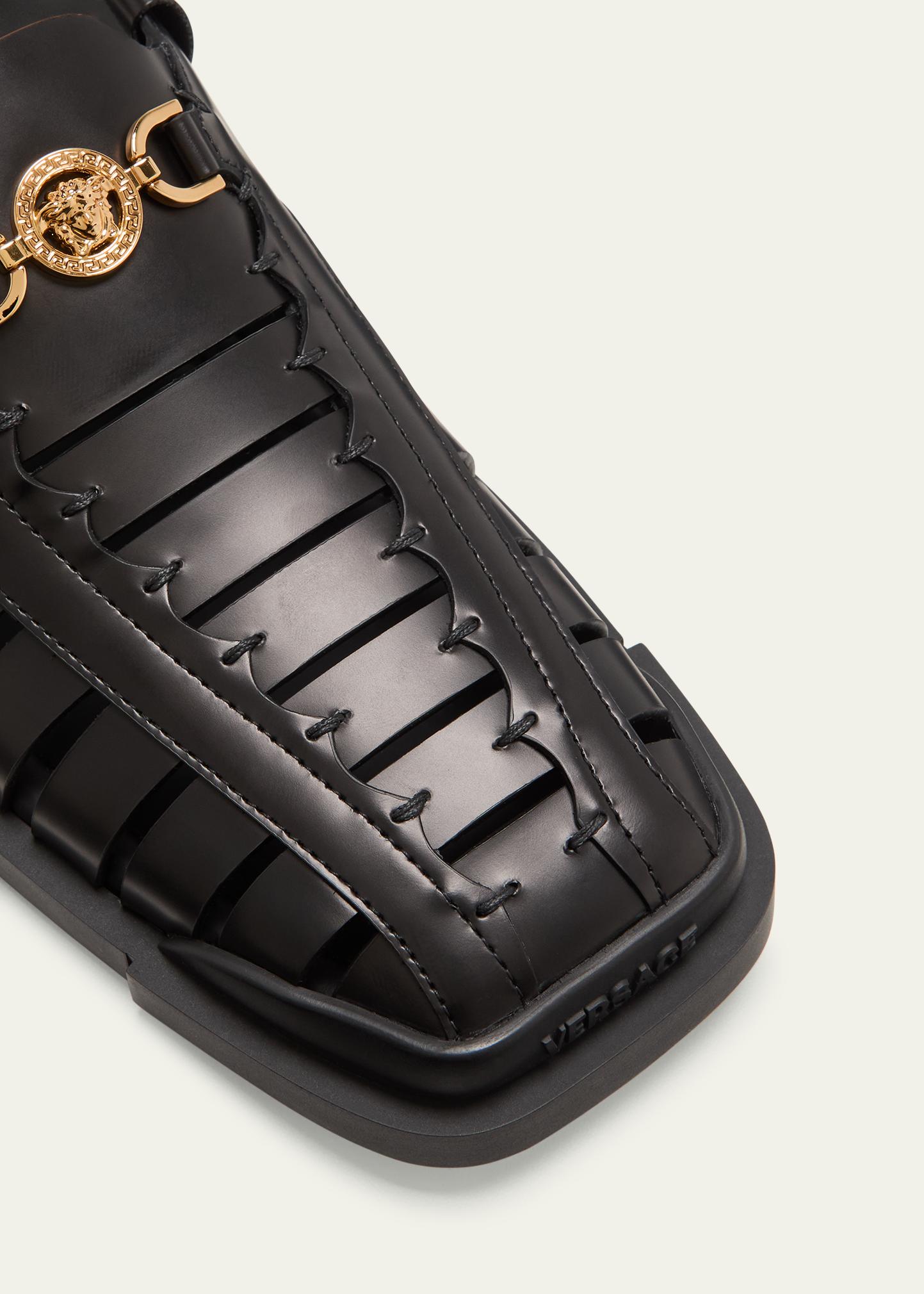 Versace Medusa Black Calf Leather Fisherman Cage Sandals, Men\'s 43 (10 US) Men main image 2